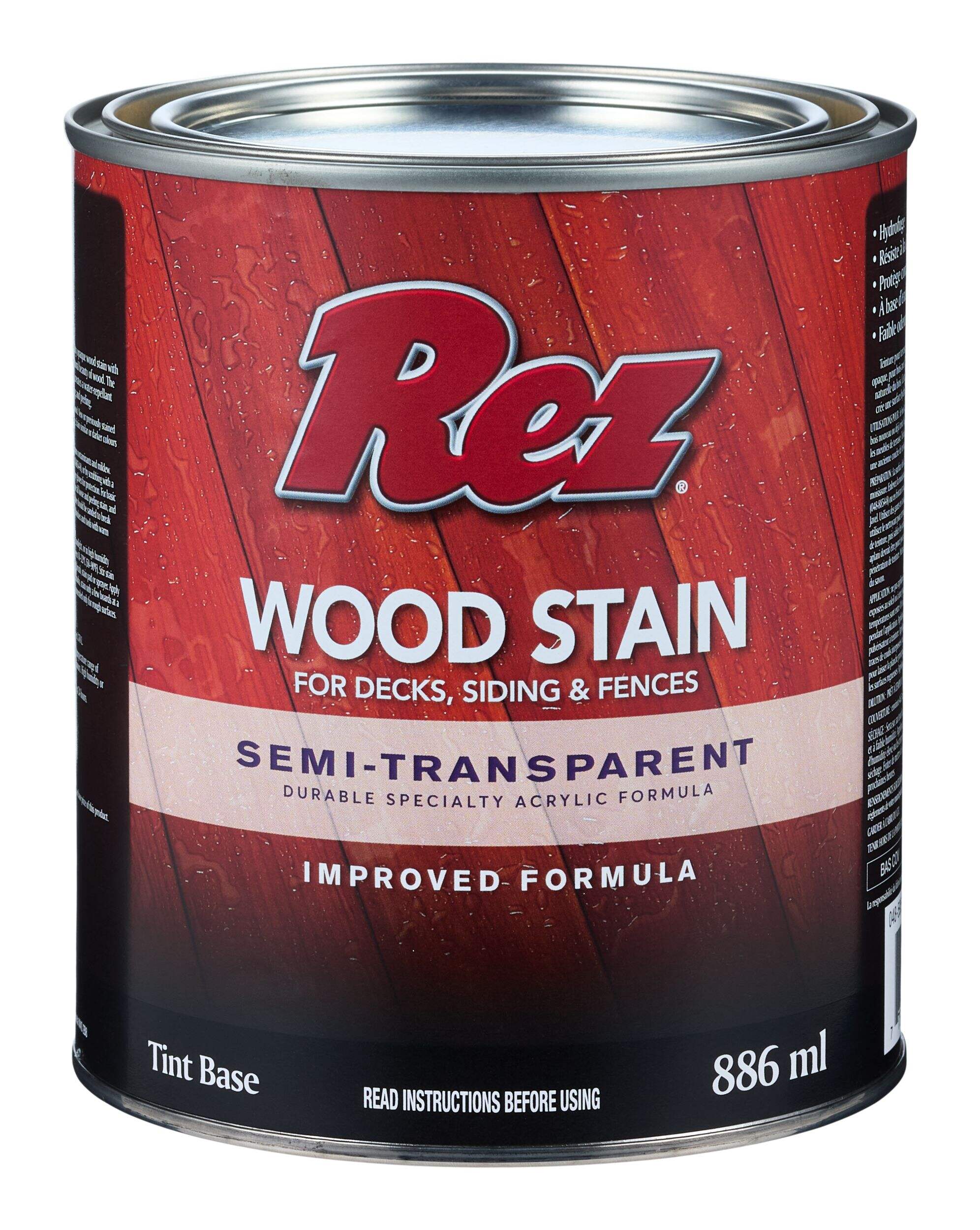 REZ Durable Oil/Water-Based Wood Stain For Decks, Siding & Fences, Semi-Transparent, Tint Base, 886-mL/0.95-qt Front_Flat