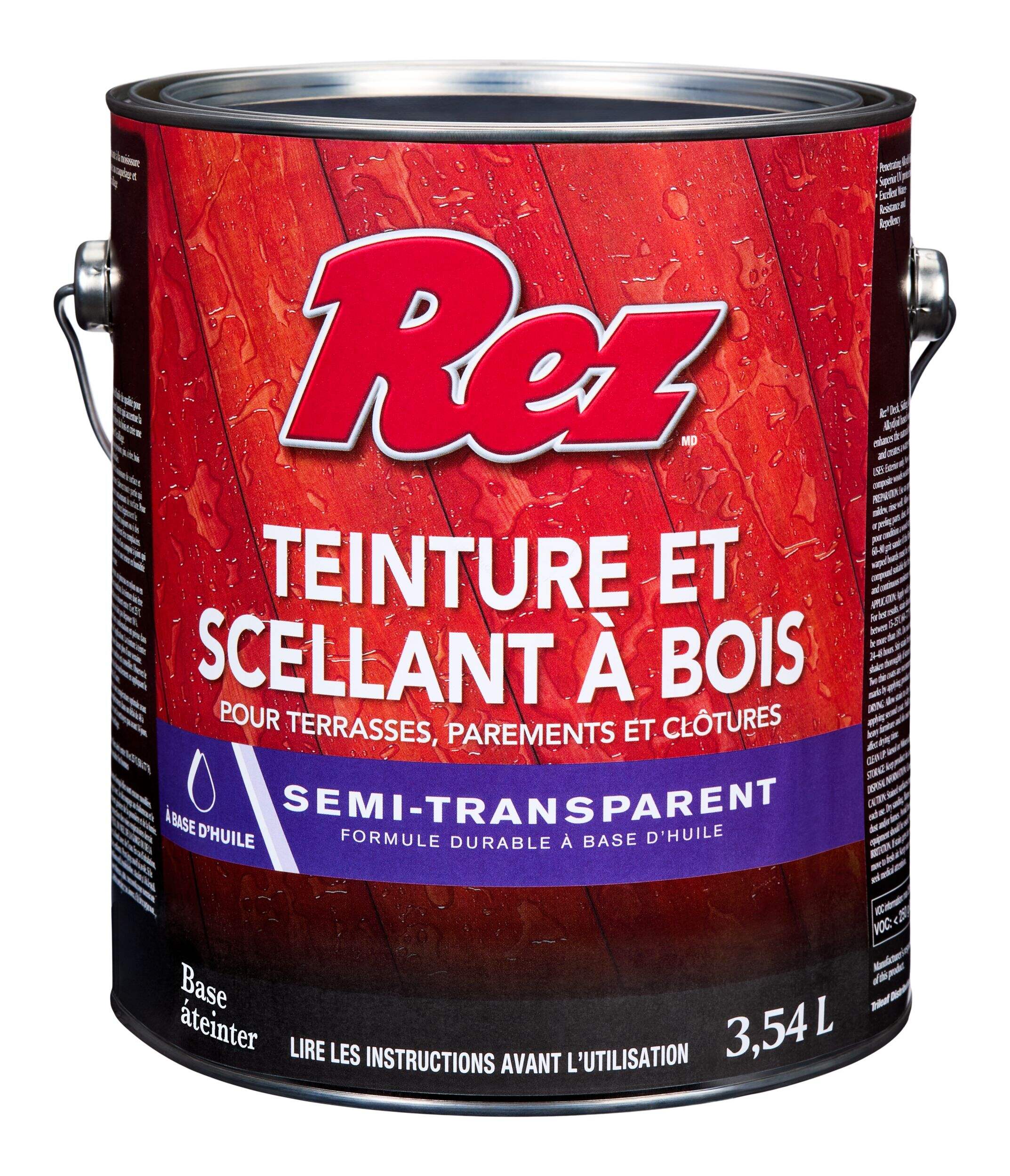 Teinture et scellant de bois durable à base d'huile pour terrasses, parements et clôtures Rez, semi-transparent, base à teinter, 3,54 L/0,94 gallon Front_Elevated