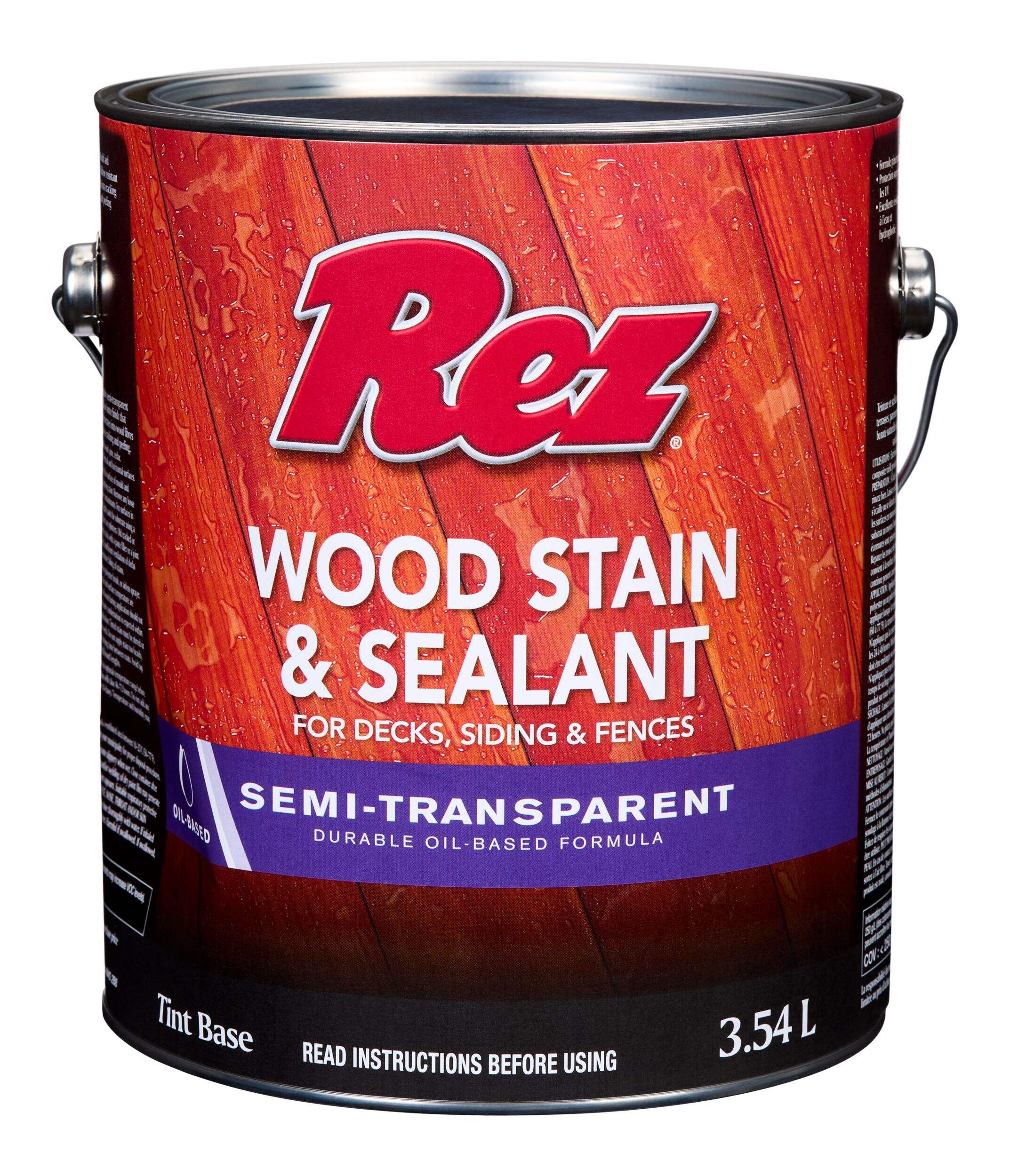 Rez Durable Oil-Based Wood Stain & Sealant for Decks, Siding & Fences, Semi-Transparent, Tint Base, 3.54-L Front_Elevated