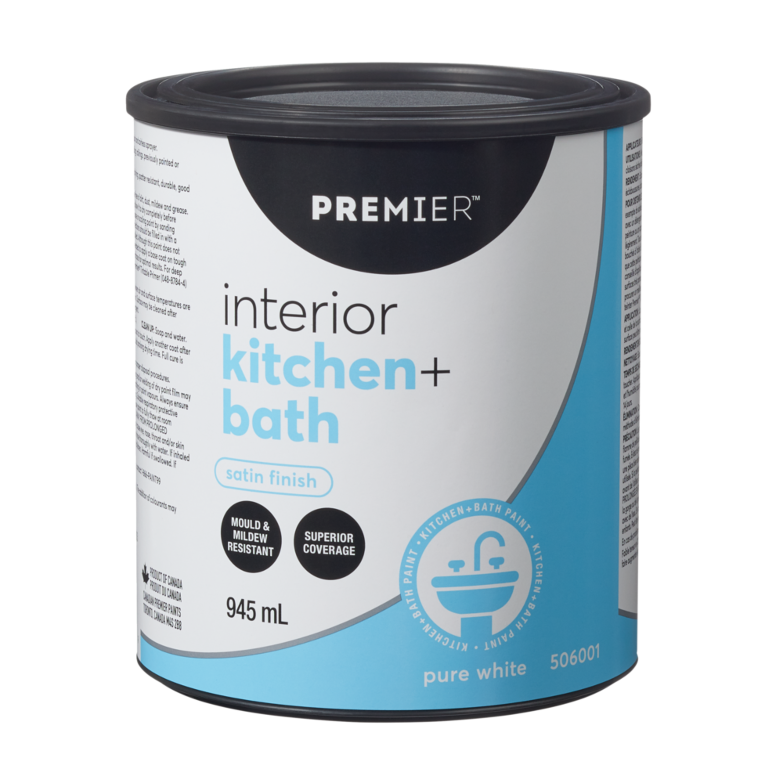 Premier Interior Kitchen & Bathroom Paint, Superior Coverage, Satin, Quart Front_Elevated