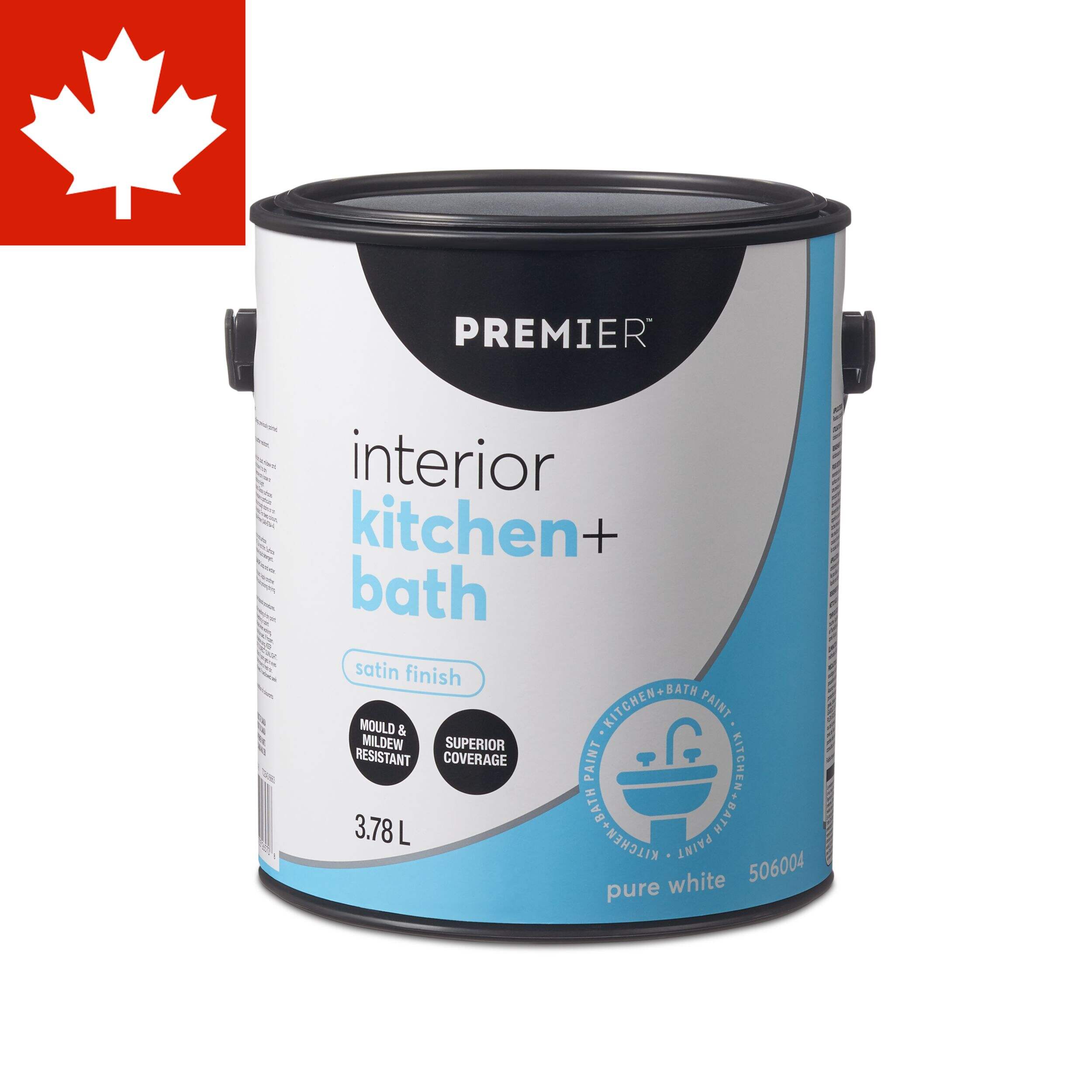 Premier Interior Kitchen & Bathroom Paint, Superior Coverage, Satin, Gallon Front_Flat