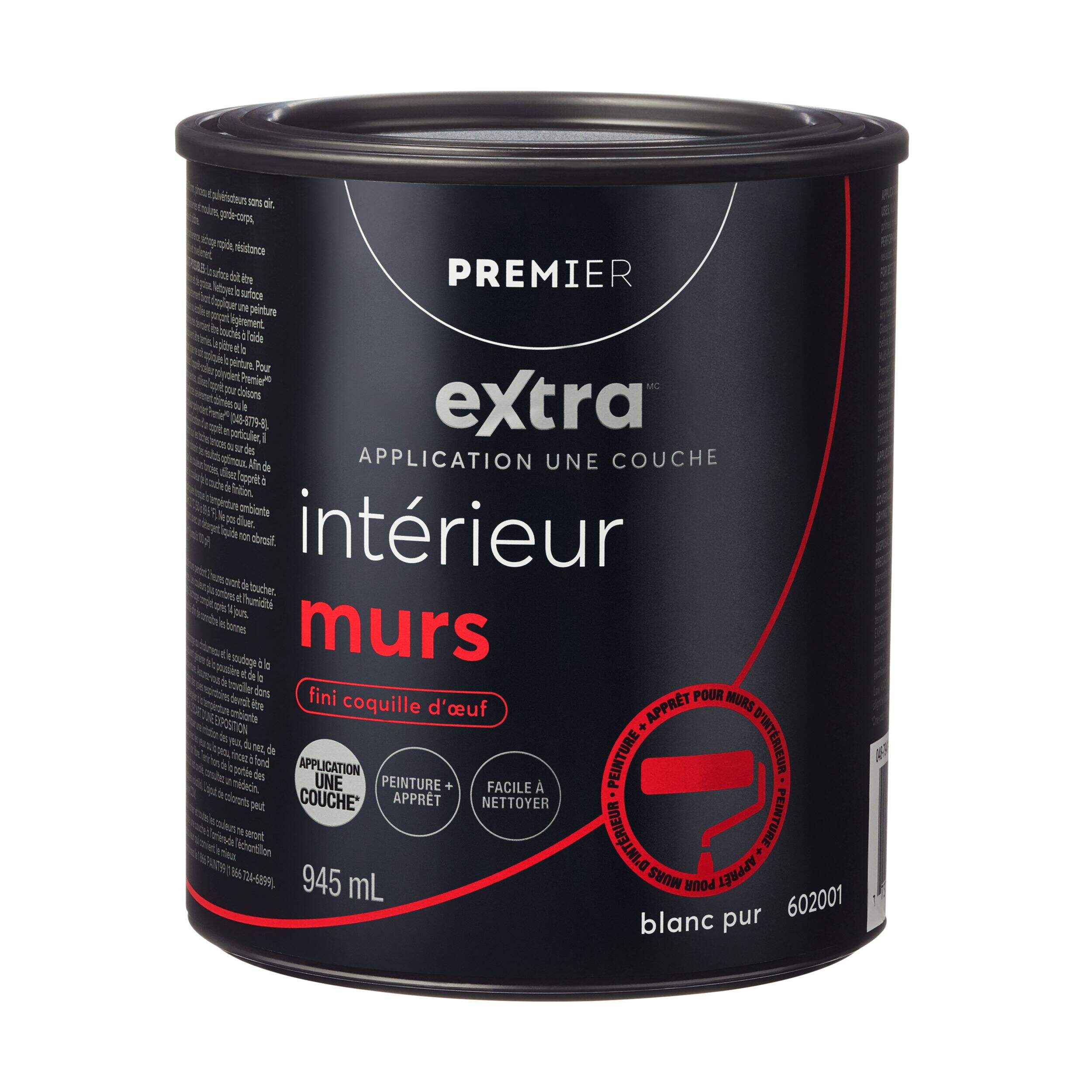 Peinture et apprêt d'intérieur pour murs Premier Extra, couverture en une couche, coquille d'oeuf, pinte Front_Elevated