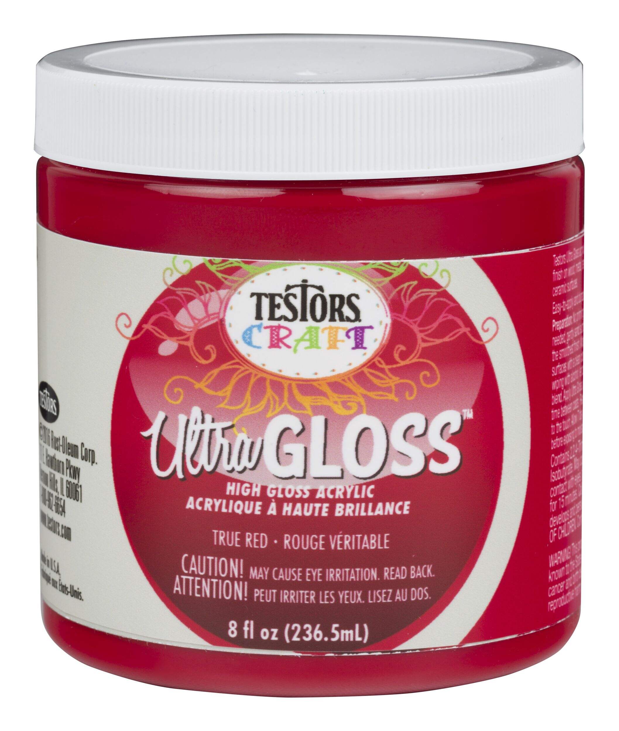 Rust-Oleum Testors Craft Ultra Gloss High Gloss Acrylic, True Red, 8-oz Front_Elevated