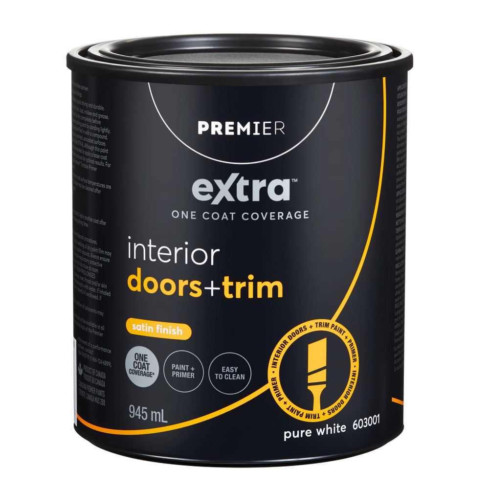 Premier Extra Interior Doors & Trim Paint & Primer, One Coat Coverage, Satin, Quart Canadian Tire