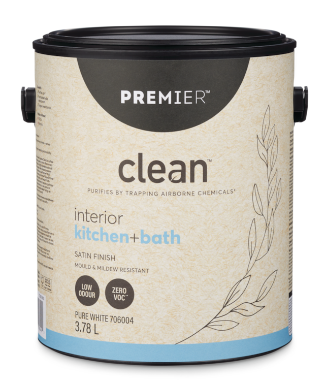 Premier Clean™ Interior Kitchen + Bath Paint, Satin, White, 1Gal