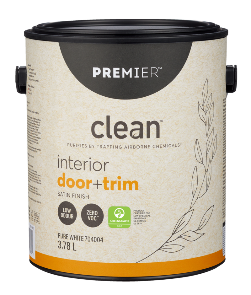Premier Clean™ Interior Doors + Trim Paint, Satin, White, 1Gal