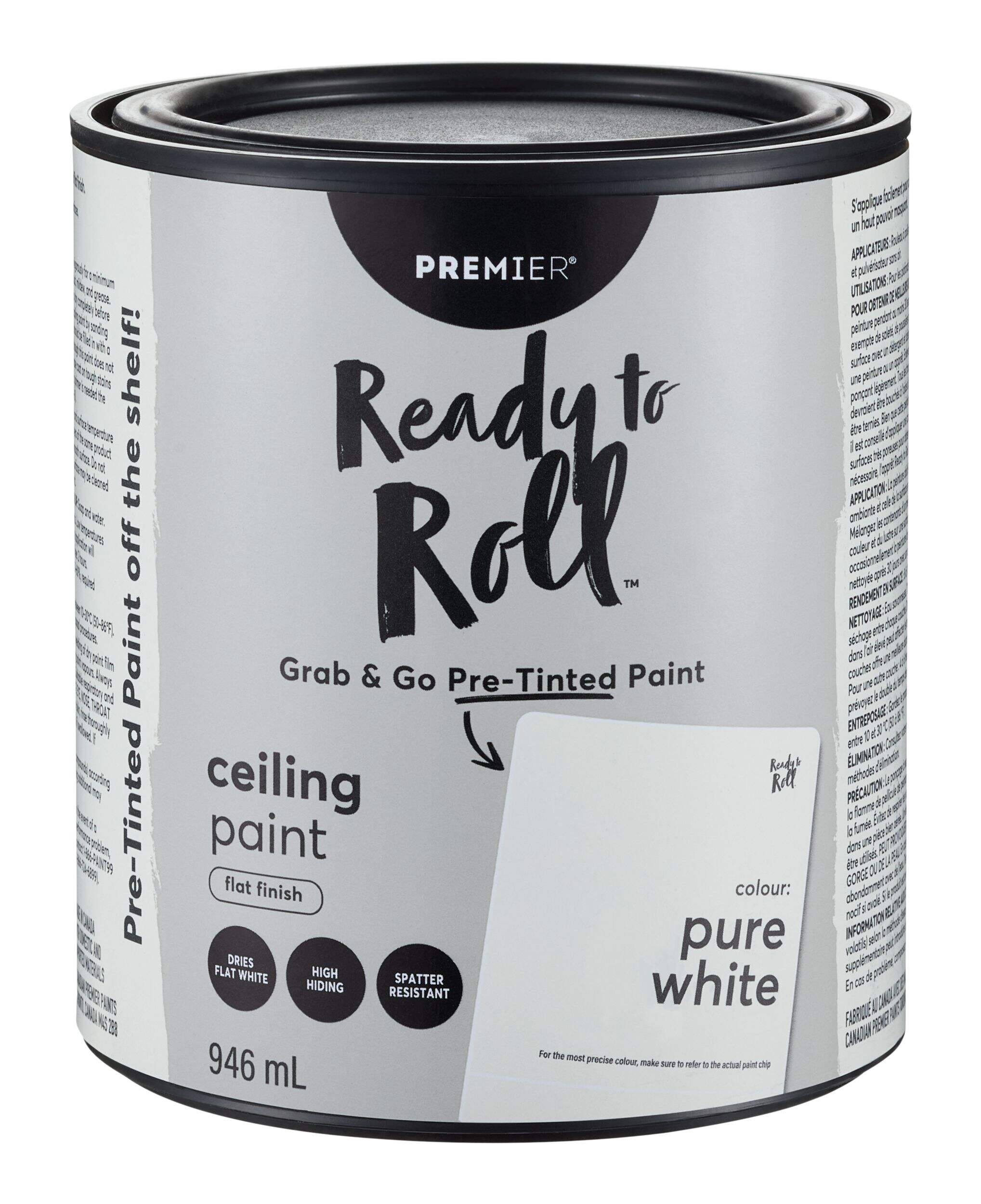 Premier Ready To Roll No-VOC Ceiling Paint, Flat White, 946-mL Front_Elevated
