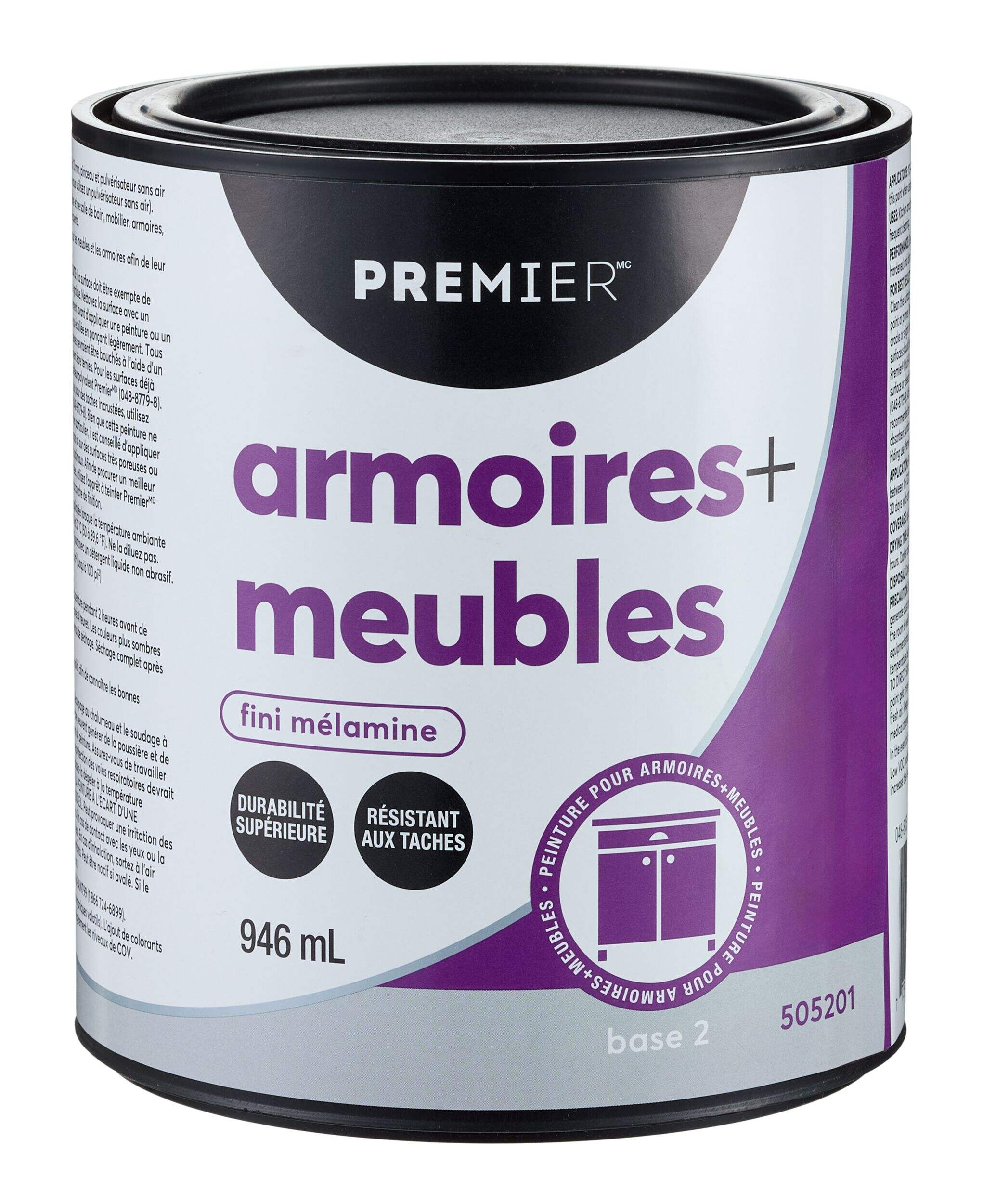 Peinture mélamine armoire/meubles B2 Premier, blanc, 946 mL Front_Elevated