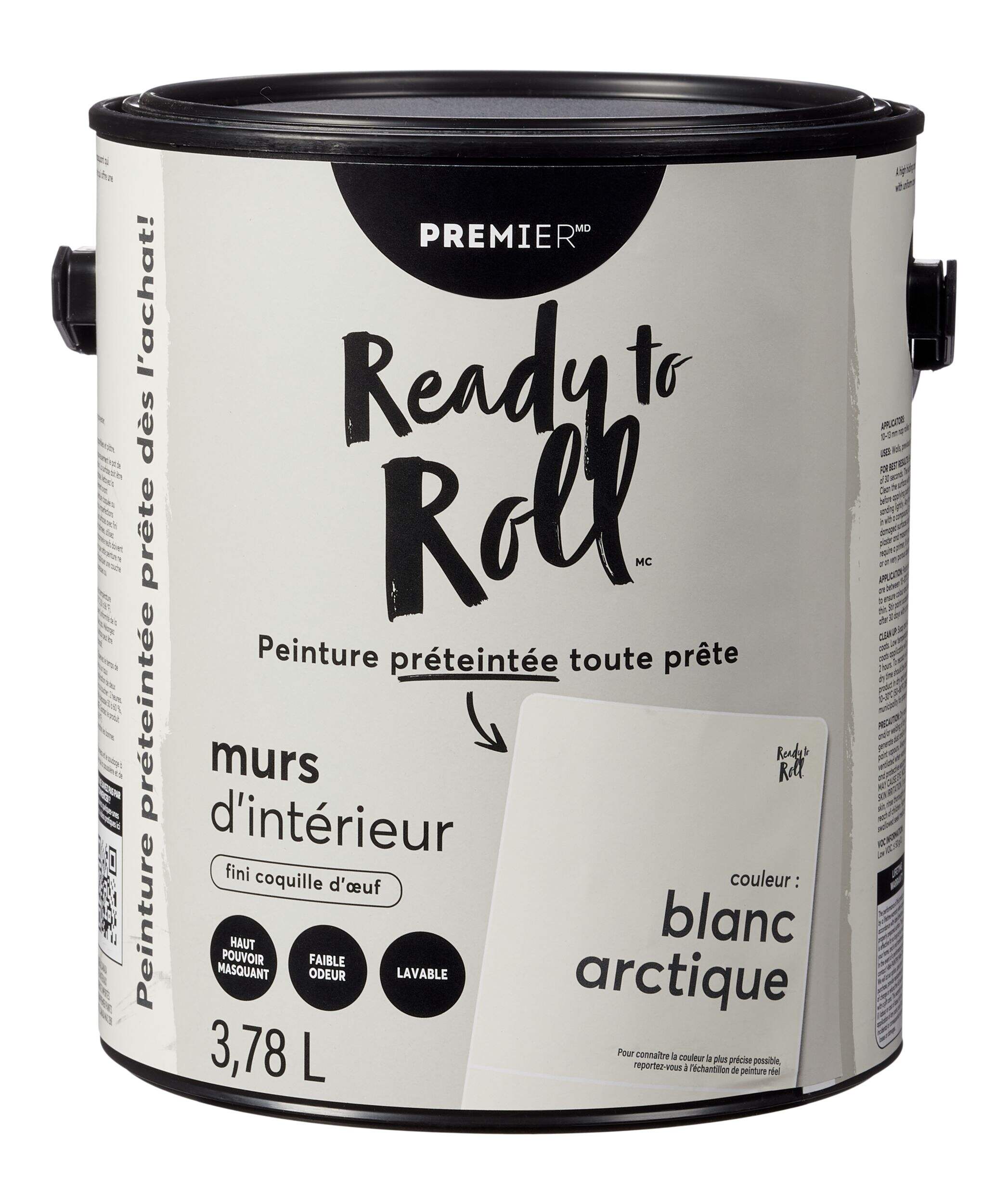 Peinture murale d'intérieur Premier Ready to Roll, coquille d'oeuf, prétintée, Blanc arctique, 3,78 L/1 gallon Front_Elevated
