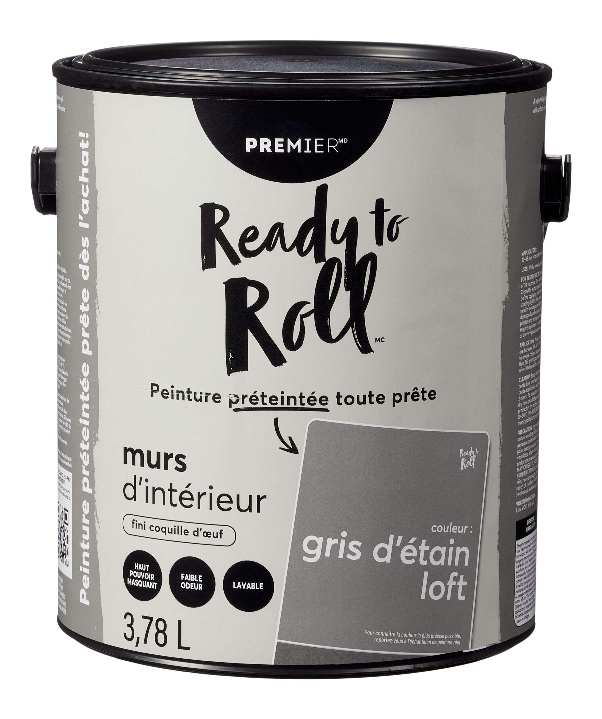Peinture murale d'intérieur Premier Ready to Roll, coquille d'oeuf, préteintée, étain, 3,78 L/1 gallon Front_Elevated