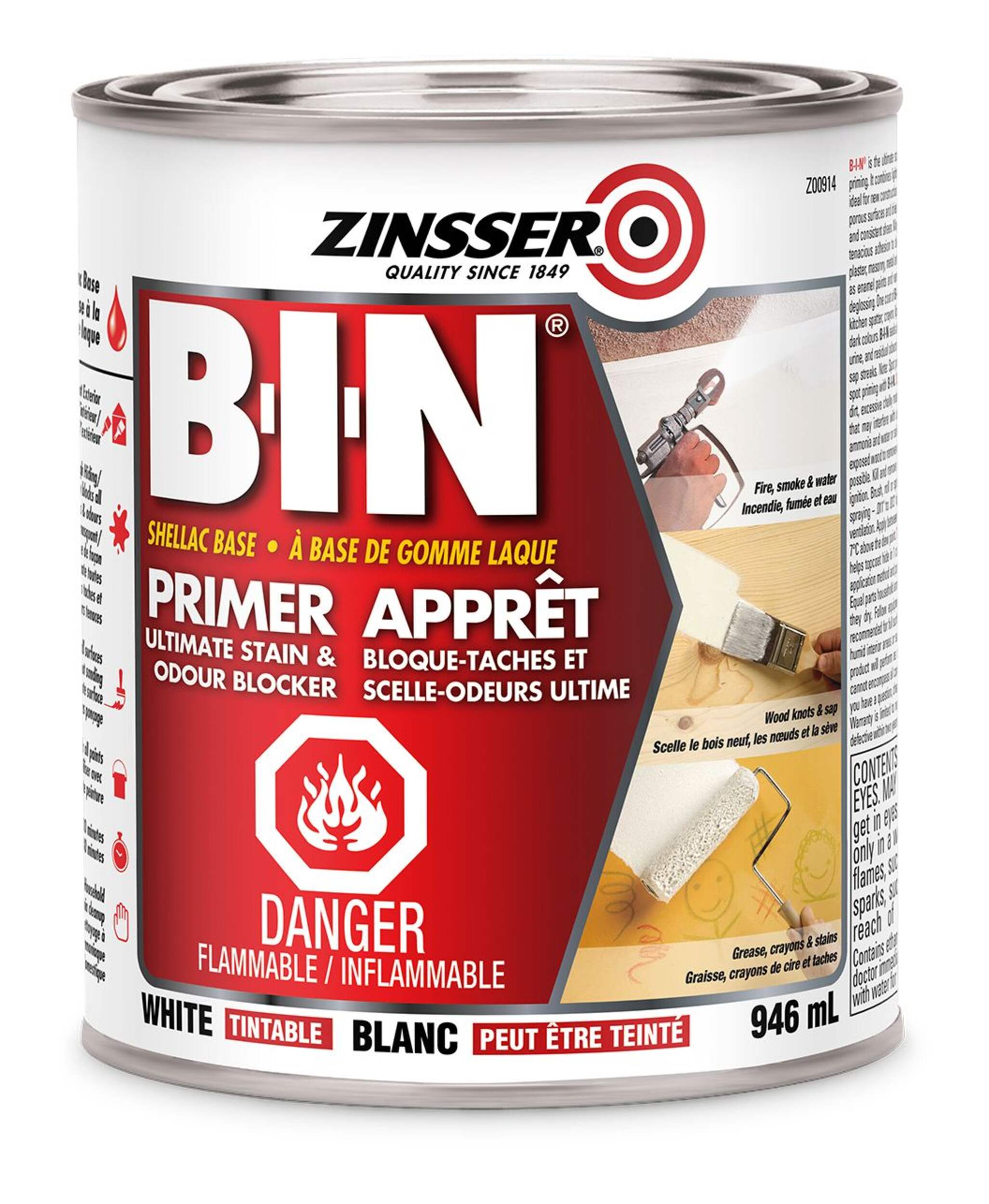 Zinsser BIN Shellac Base Primer - Sealer & Stain Killer, 946-mL/1-qt Front_Elevated