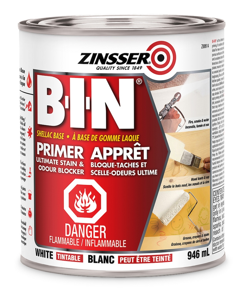 Zinsser BIN Shellac Base Primer Sealer & Stain Killer, 946mL/1qt