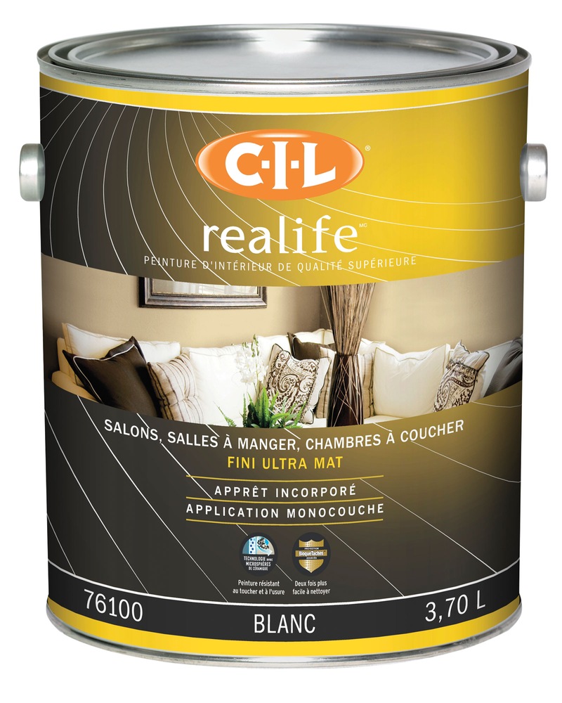 Peinture latex d’intérieur acrylique CIL Realife, mat, 3,7 L Canadian