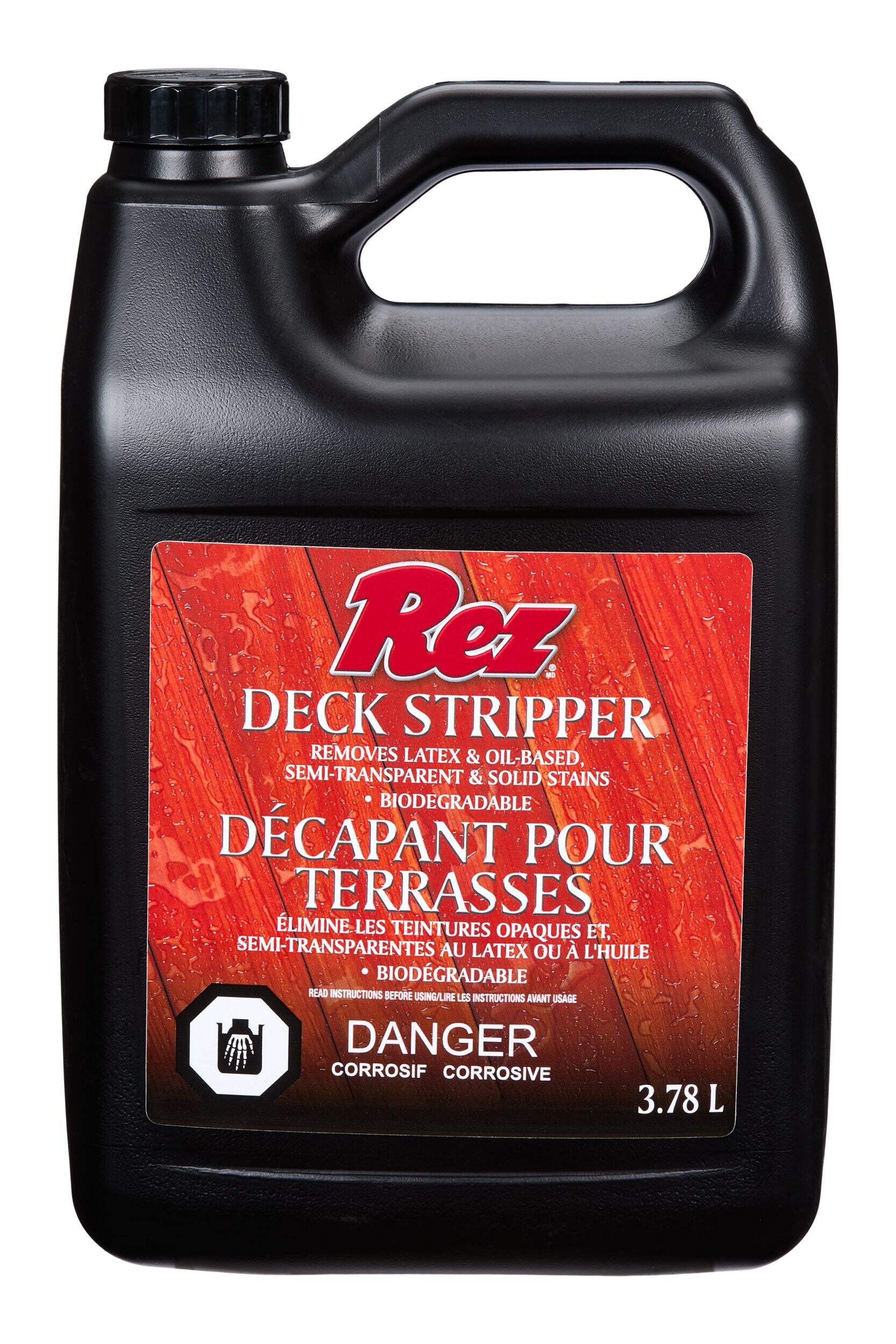 Décapant à teinture pour terrasse en bois REZ, 3,78 L/1 gallon Front_Flat