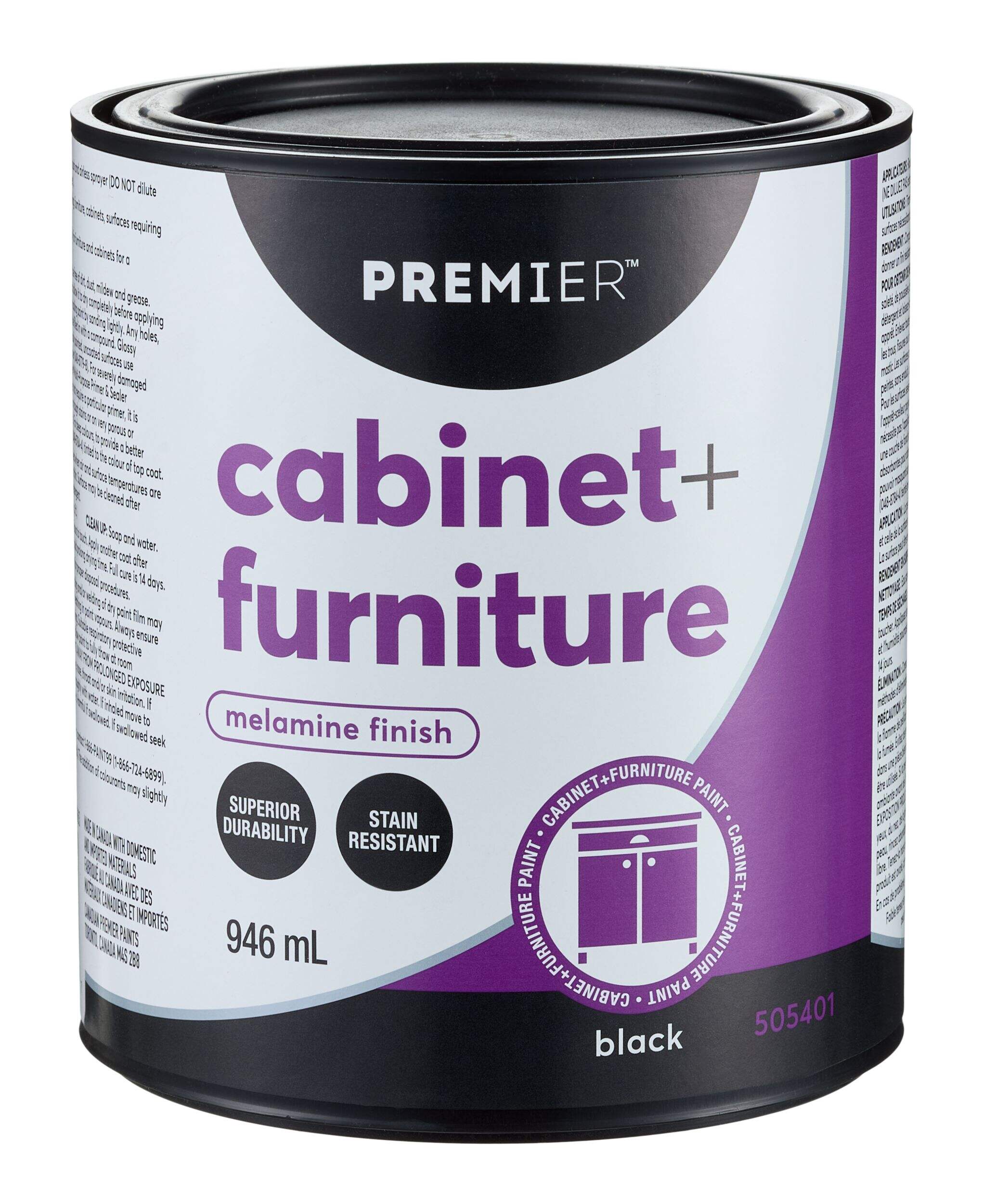 Premier Cabinet & Furniture Paint, Melamine, Pure Black, 946-mL Front_Elevated