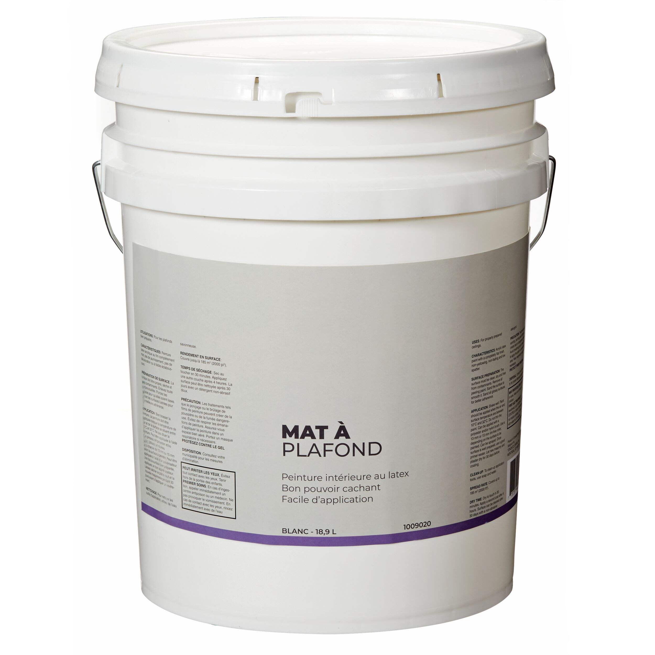 Peinture d'intérieur au latex pour plafond, mat, blanc, 18,9 L/5 gallons Front_Elevated