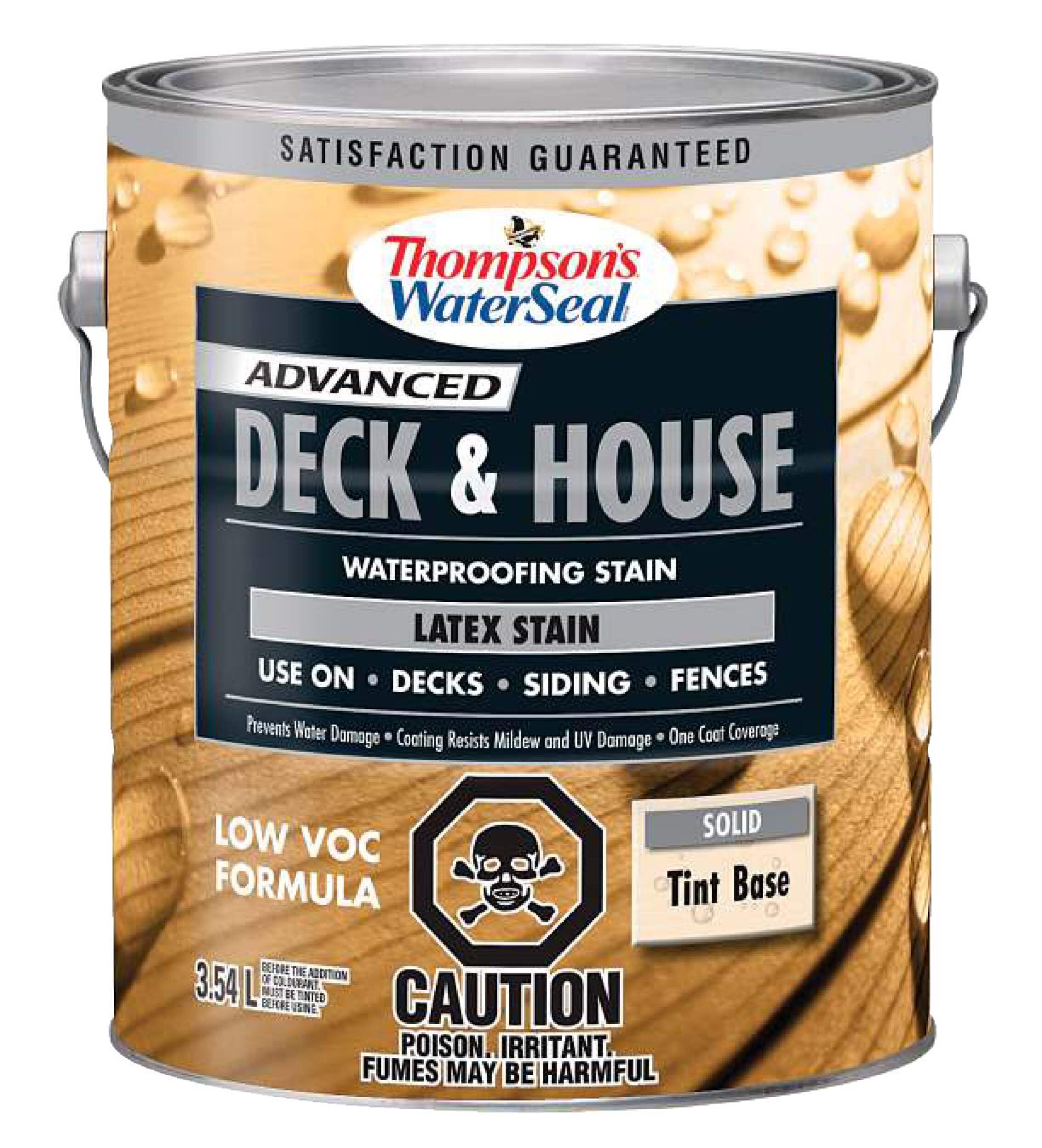 Thompson's® WaterSeal® Deck & House Waterproofing Stain, Solid Tint Base, Latex Stain, 3.54-L/1-Gallon Front_Elevated