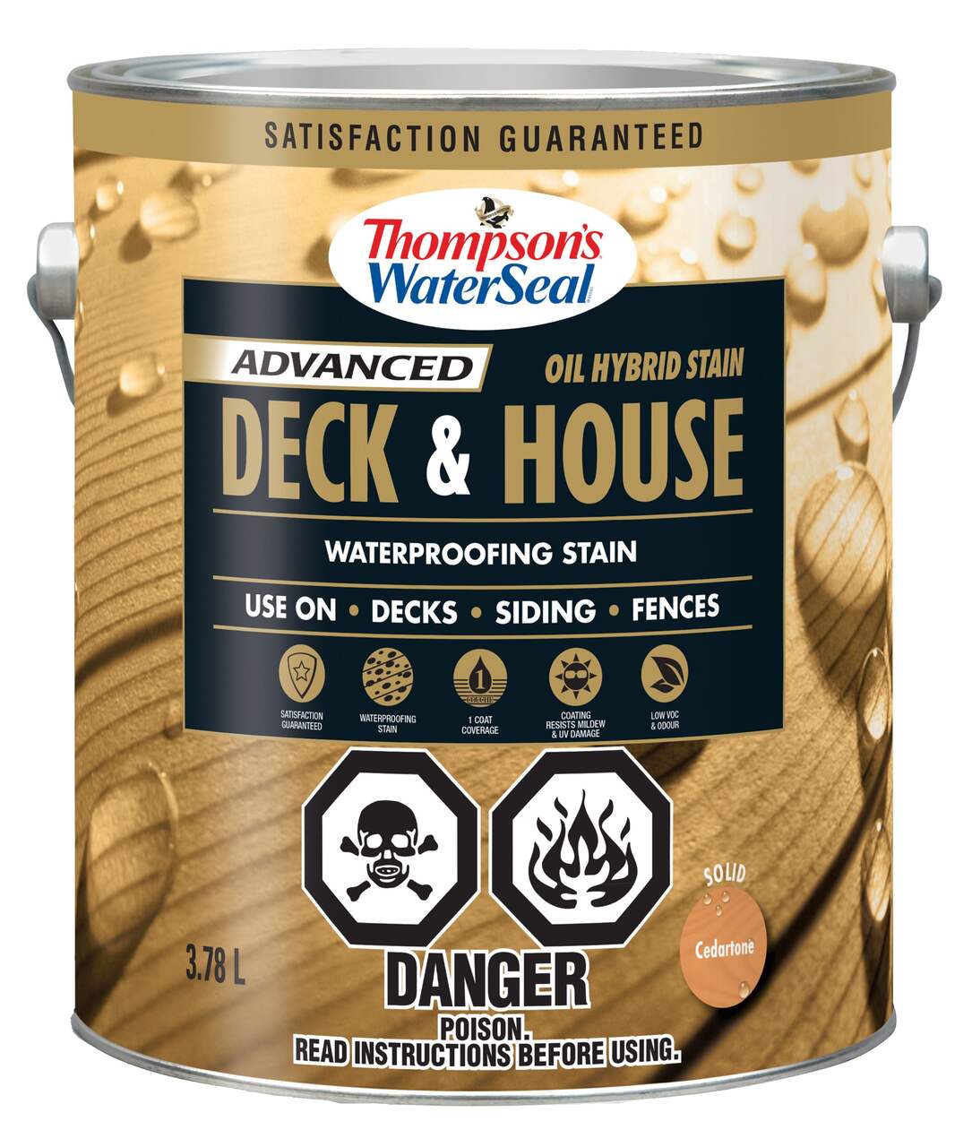 Thompson's® WaterSeal® Deck & House Wood Waterproofing Stain & Sealer,  Pre-Mixed Oil Hybrid, Solid, 3.54-L/1-Gallon