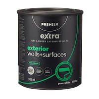 Peinture et apprêt d'extérieur pour murs et surfaces Premier Extra, satiné, blanc pur, 945 mL