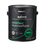 Peinture et apprêt d'extérieur pour murs et surfaces Premier Extra, satiné, blanc, gallon Front_Elevated