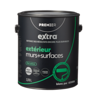 Peinture et apprêt d'extérieur pour murs et surfaces Premier Extra, satiné, blanc, gallon Front_Elevated