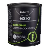 Peinture et apprêt d'extérieur pour portes et moulures Premier Extra, semi-lustré, blanc, 945 mL Front_Elevated