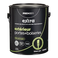 Peinture et apprêt d'extérieur pour portes et moulures Premier Extra, semi-lustré, blanc, gallon Front_Elevated