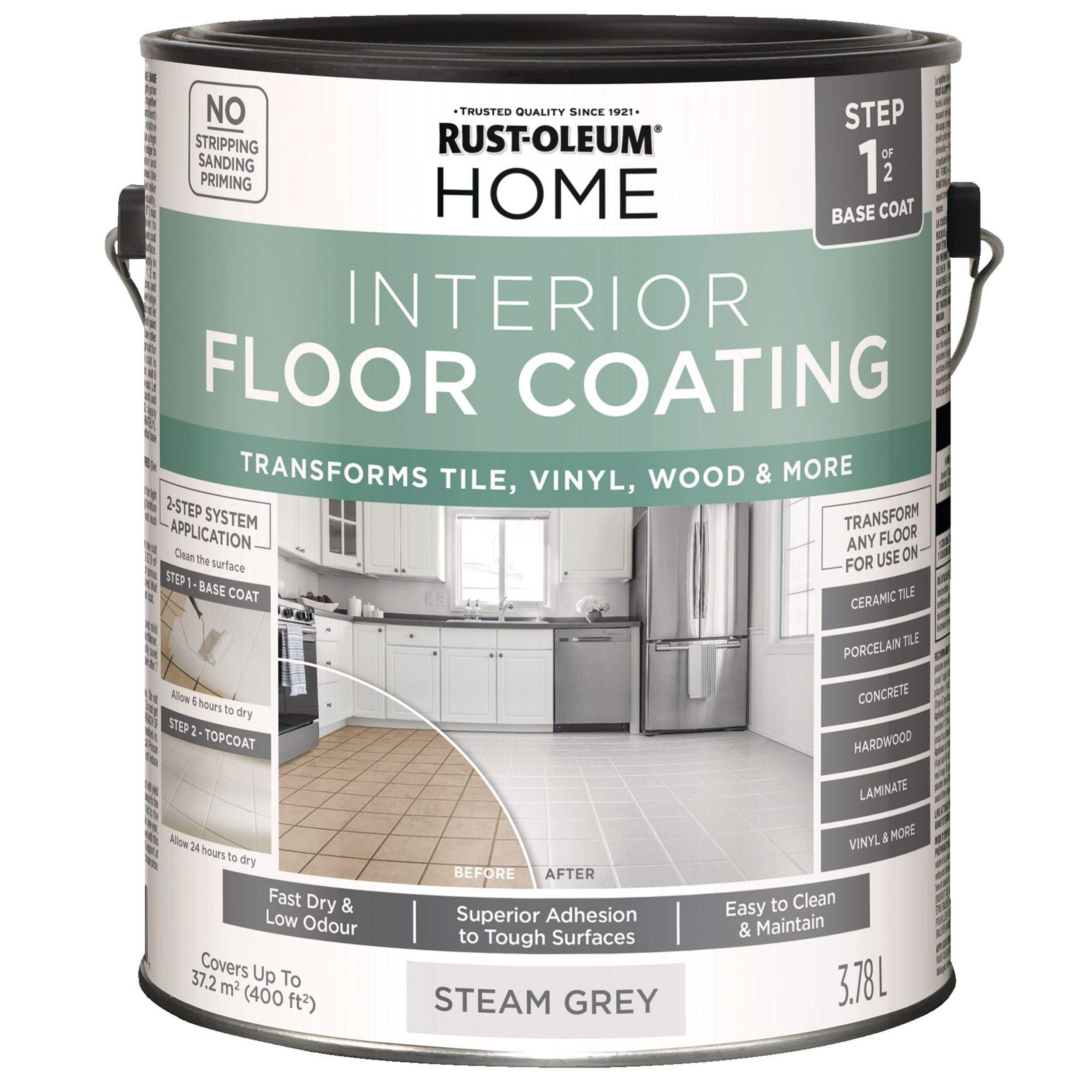 Rust-Oleum® HOME Interior Floor Coating Base Coat, Steam Grey, 3.78-L/1-Gallon Front_Elevated