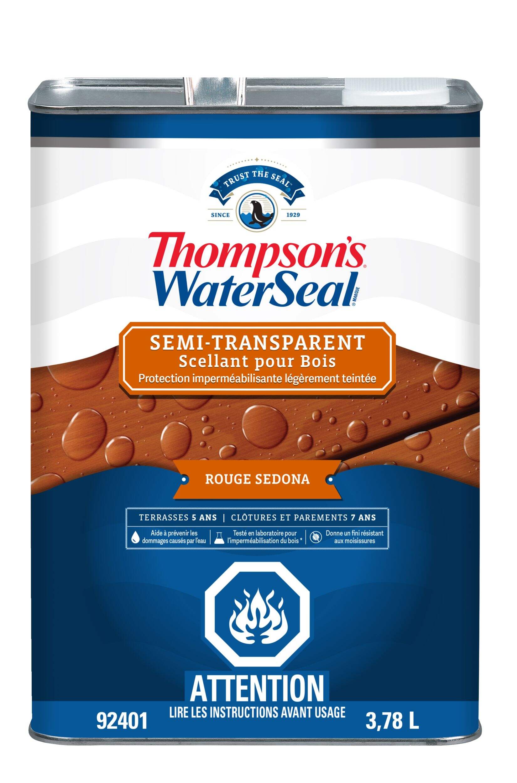 Thompson's WaterSeal® Semi-Transparent Exterior Wood Sealer & Waterproofer, Sedona Red, 3.78-L/1-Gallon Front_Elevated