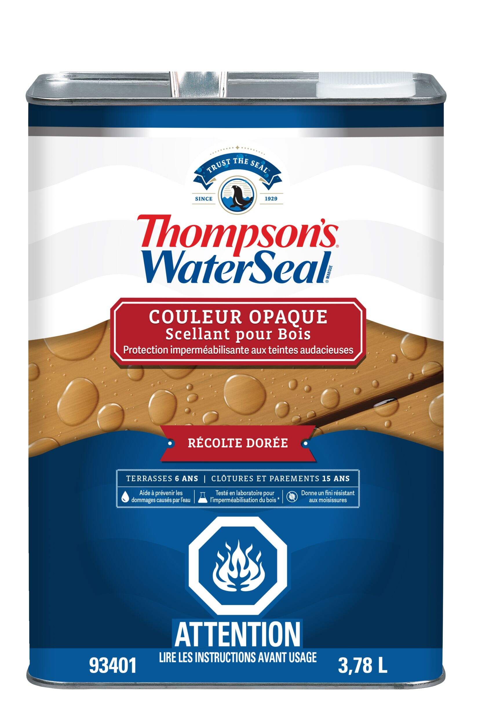 Scellant et imperméabilisant extérieur opaque pour bois Thompson's WaterSeal, moisson dorée, 3,78 L/1 gallon Front_Elevated