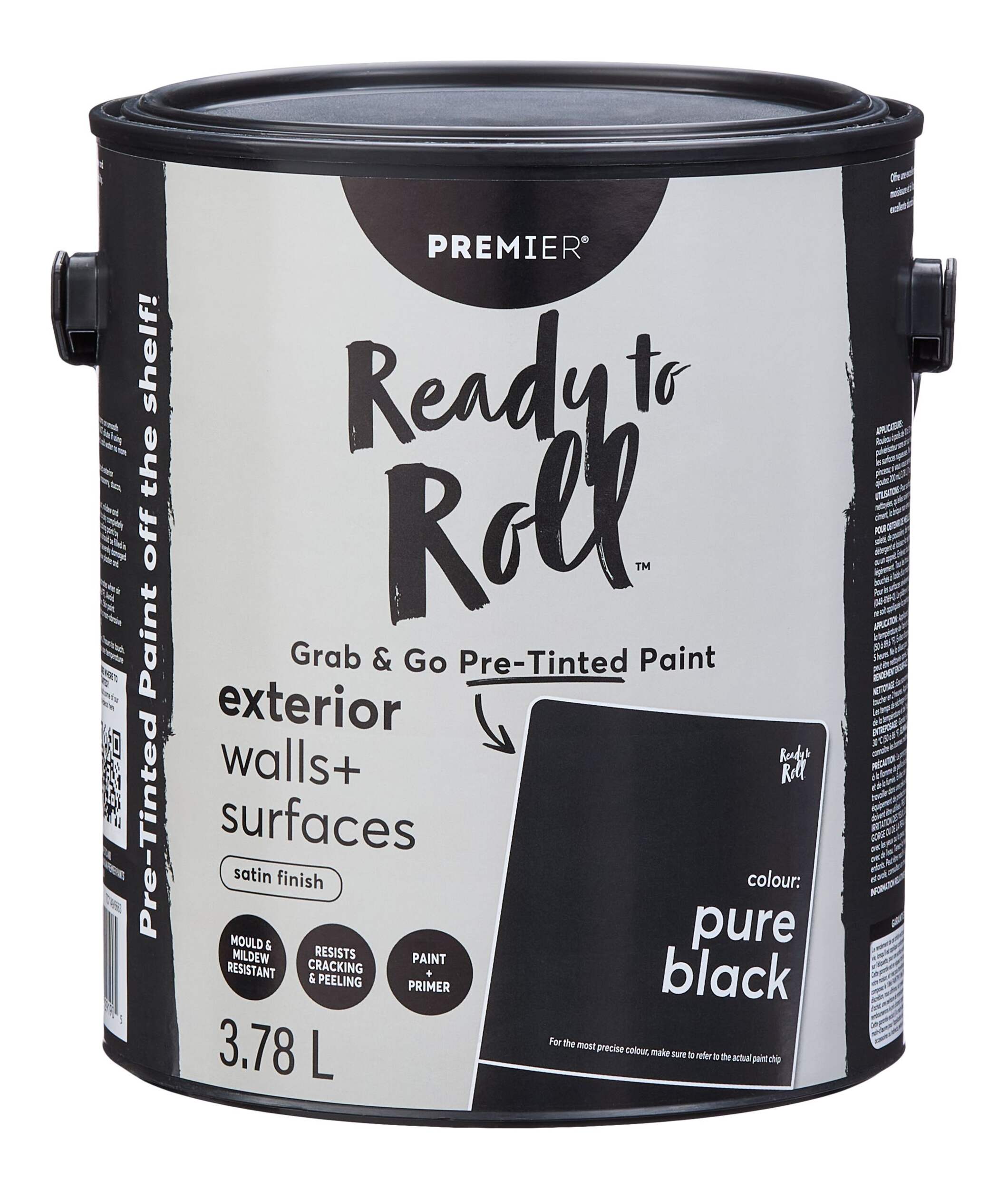 Premier Ready To Roll Exterior Paint, Satin, Pure Black, 3.78-L Front_Elevated