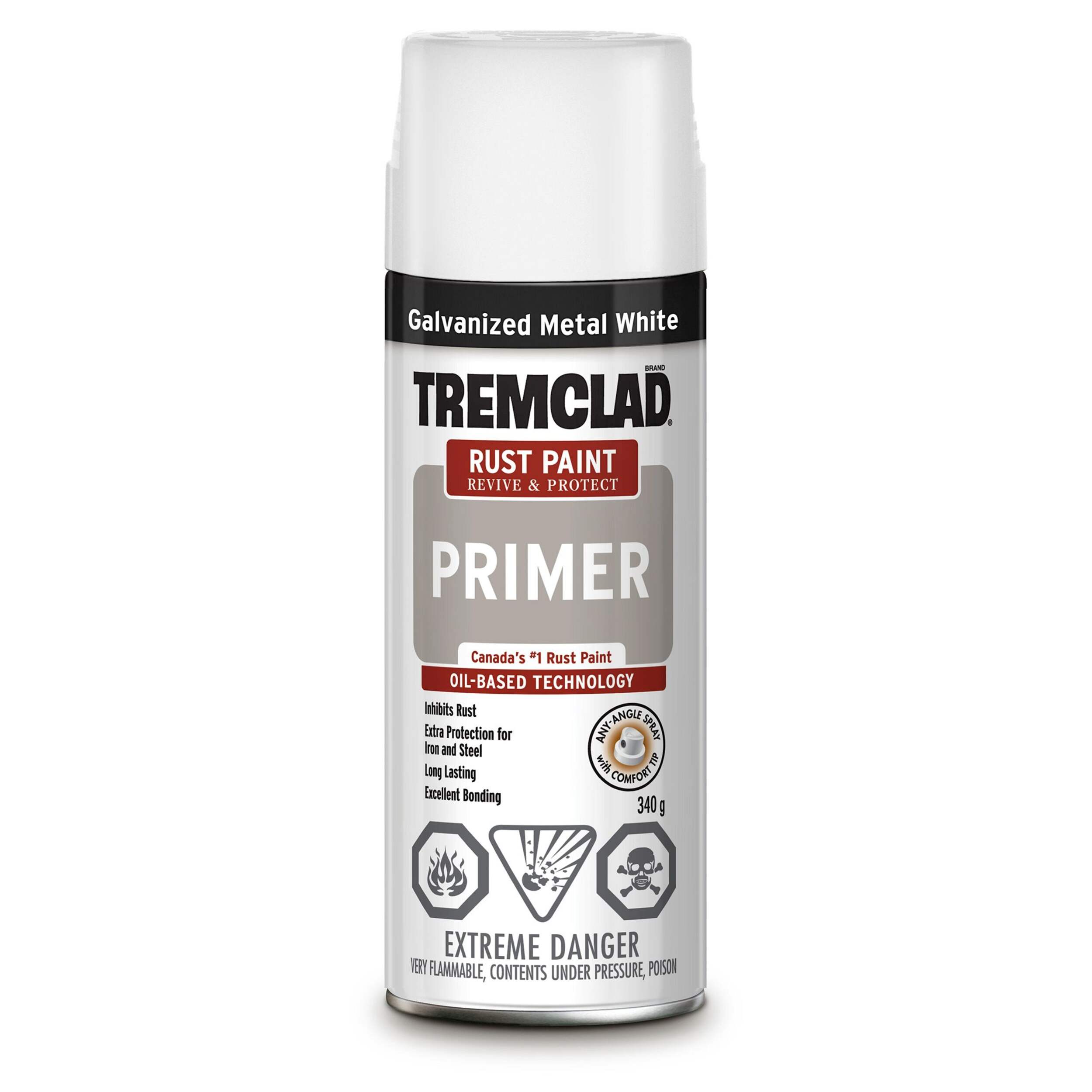 Tremclad® Oil-Based Rust Aerosol Spray Paint Primer, Galvanized Metal White, 340-g Front_Flat