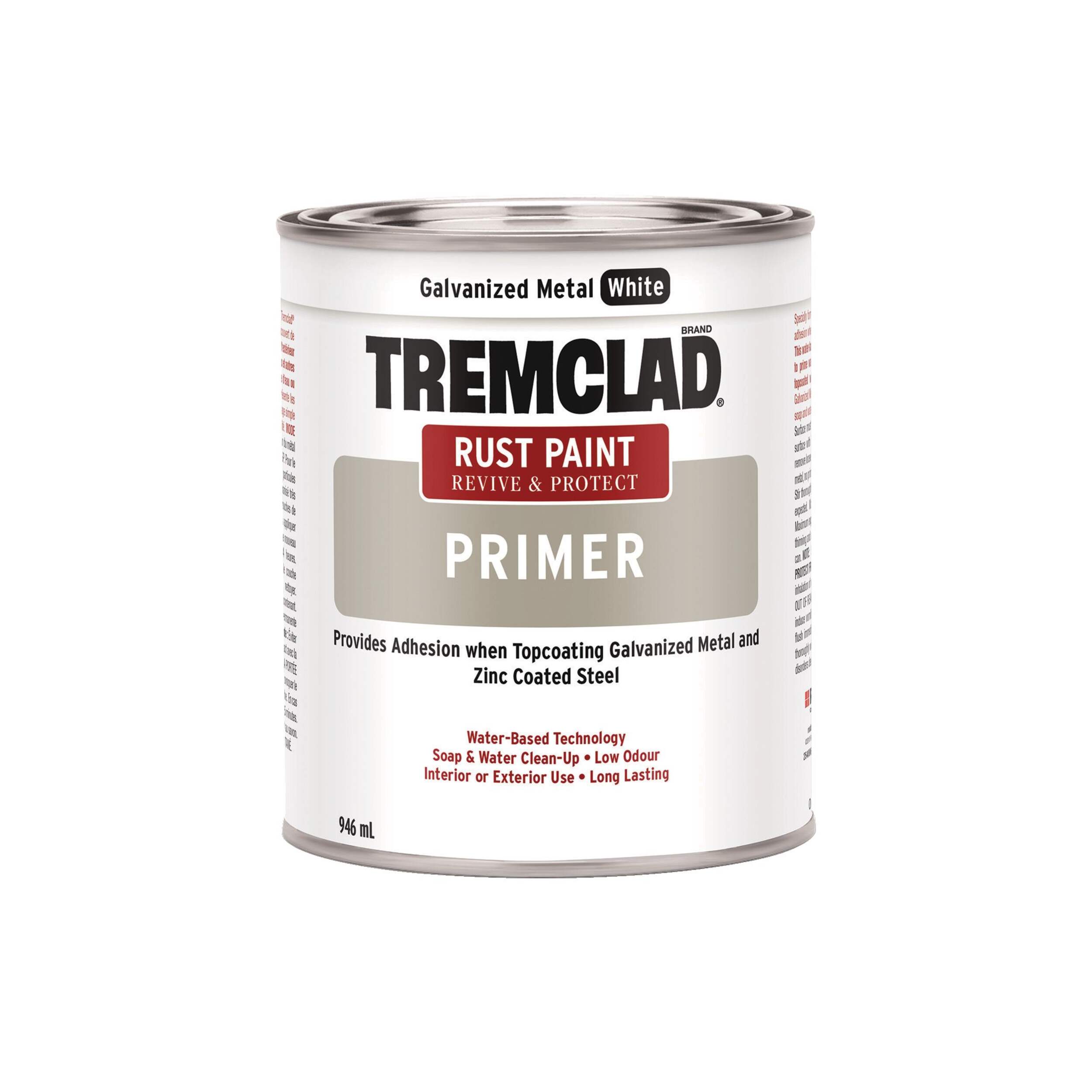 TREMCLAD® Rust Paint Primer, Revive & Protect, Galvanized Metal White, 946-mL/1-qt Front_Flat