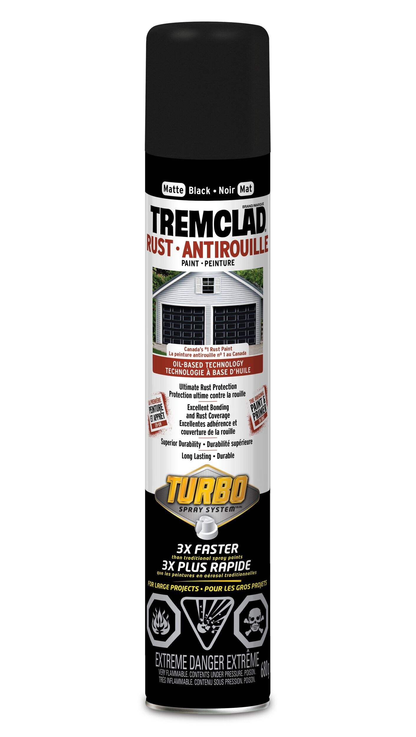 Tremclad Durable Oil-Based Turbo Rust Paint Aerosol, Matte Black, 946-mL/1-qt Front_Flat