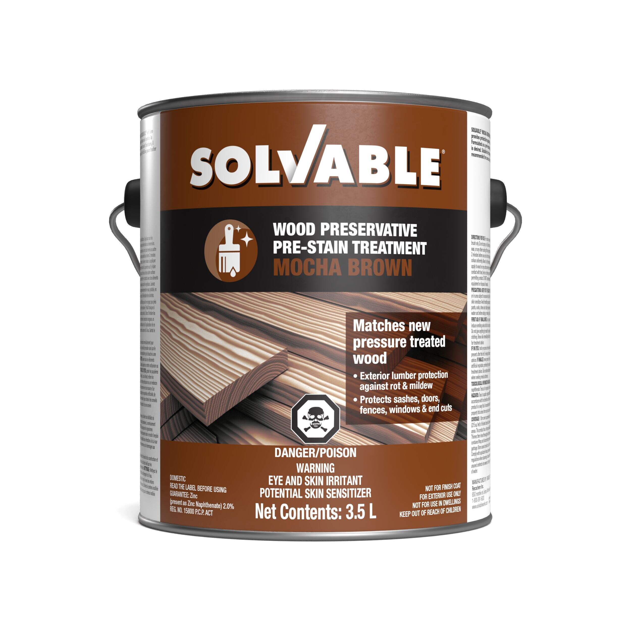 Solvable Exterior Wood Preservative, Mocha Brown, 3.5-L Front_Flat