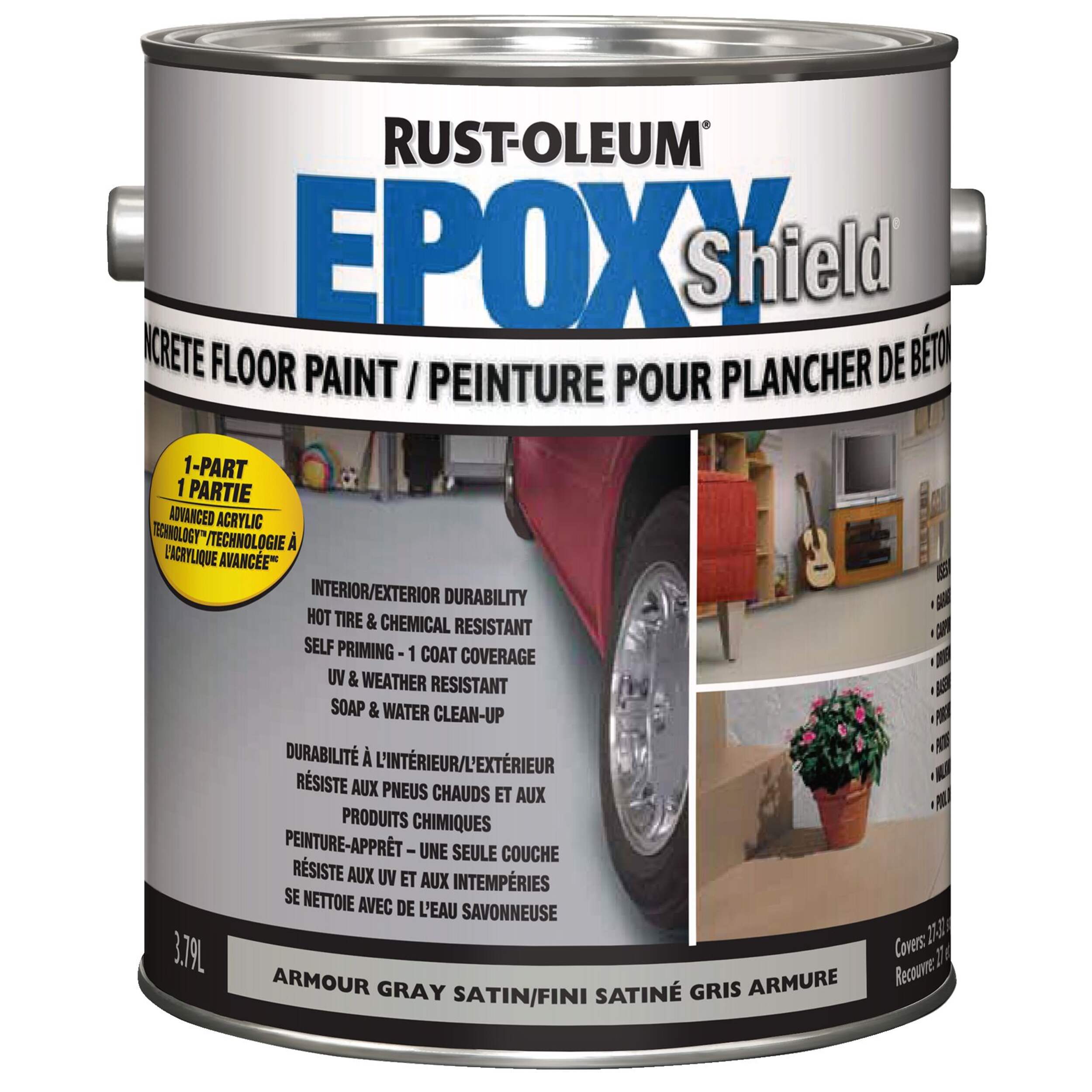 Rust-Oleum® EpoxyShield Interior/Exterior Self-Priming Concrete Floor Paint, Armour Grey Satin, 3.78-L/1-Gallon Front_Elevated