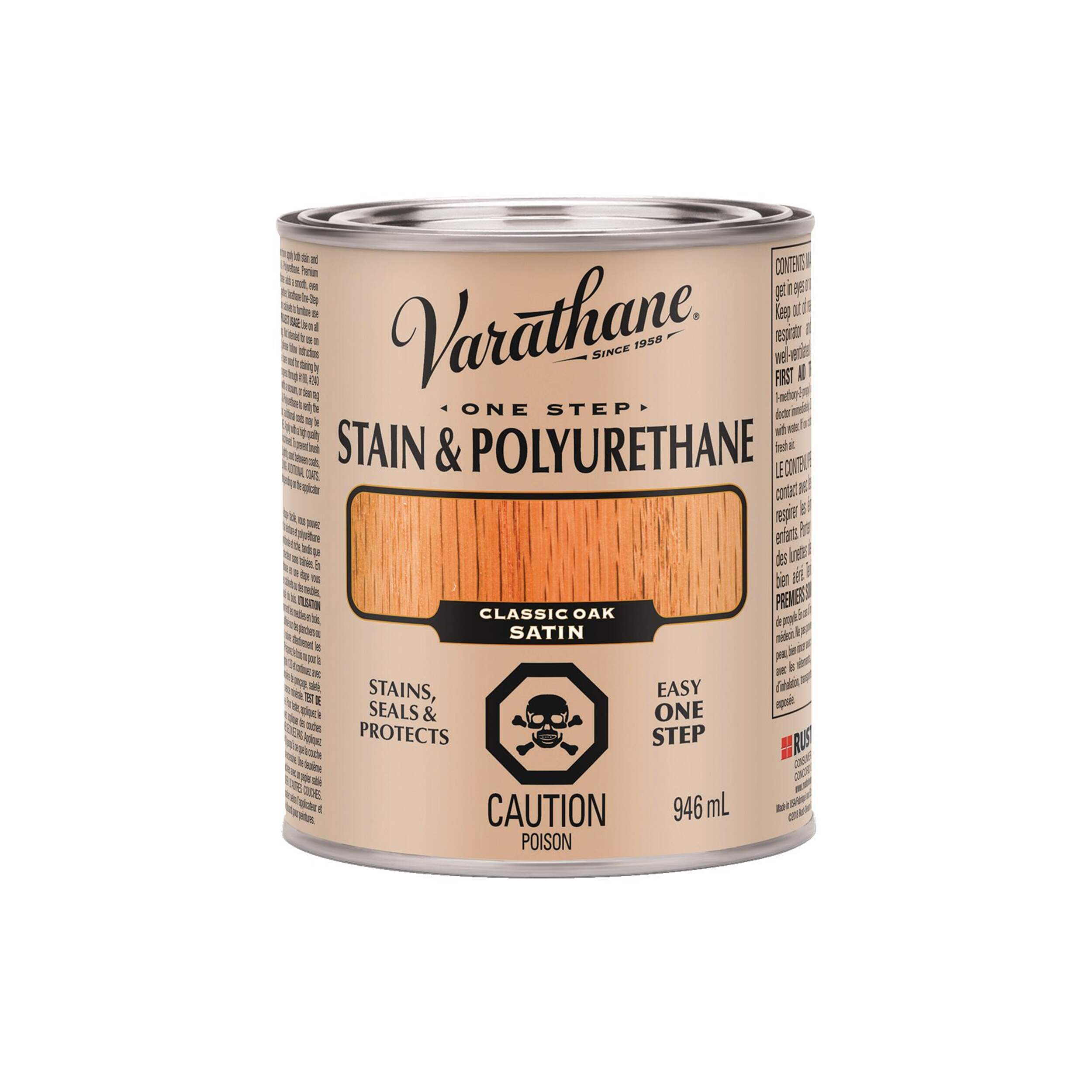 Varathane Stain & Polyurethane, Satin, Classic Oak, 946-mL Front_Elevated