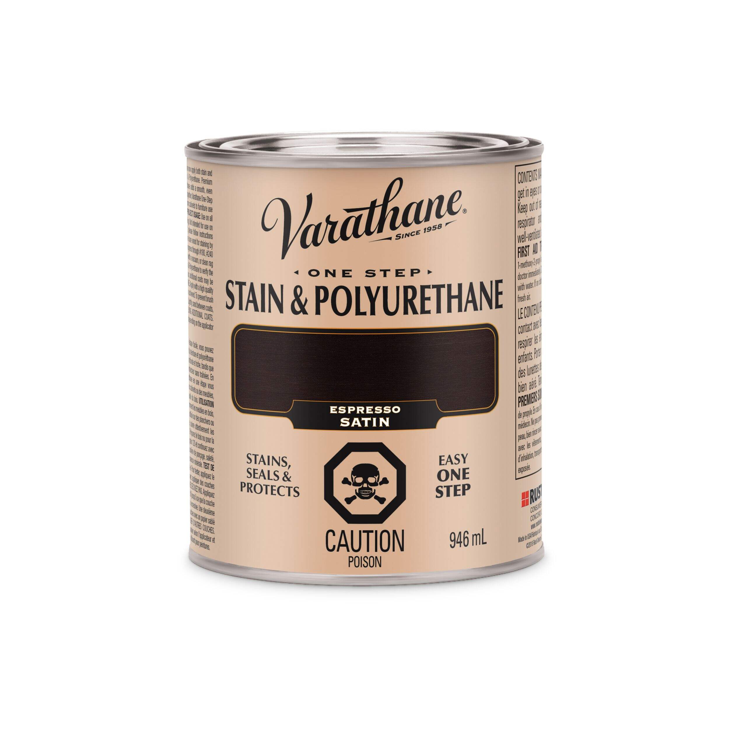 Varathane Stain & Polyurethane for Interior Work, Satin, Espresso, 946-mL Front_Flat