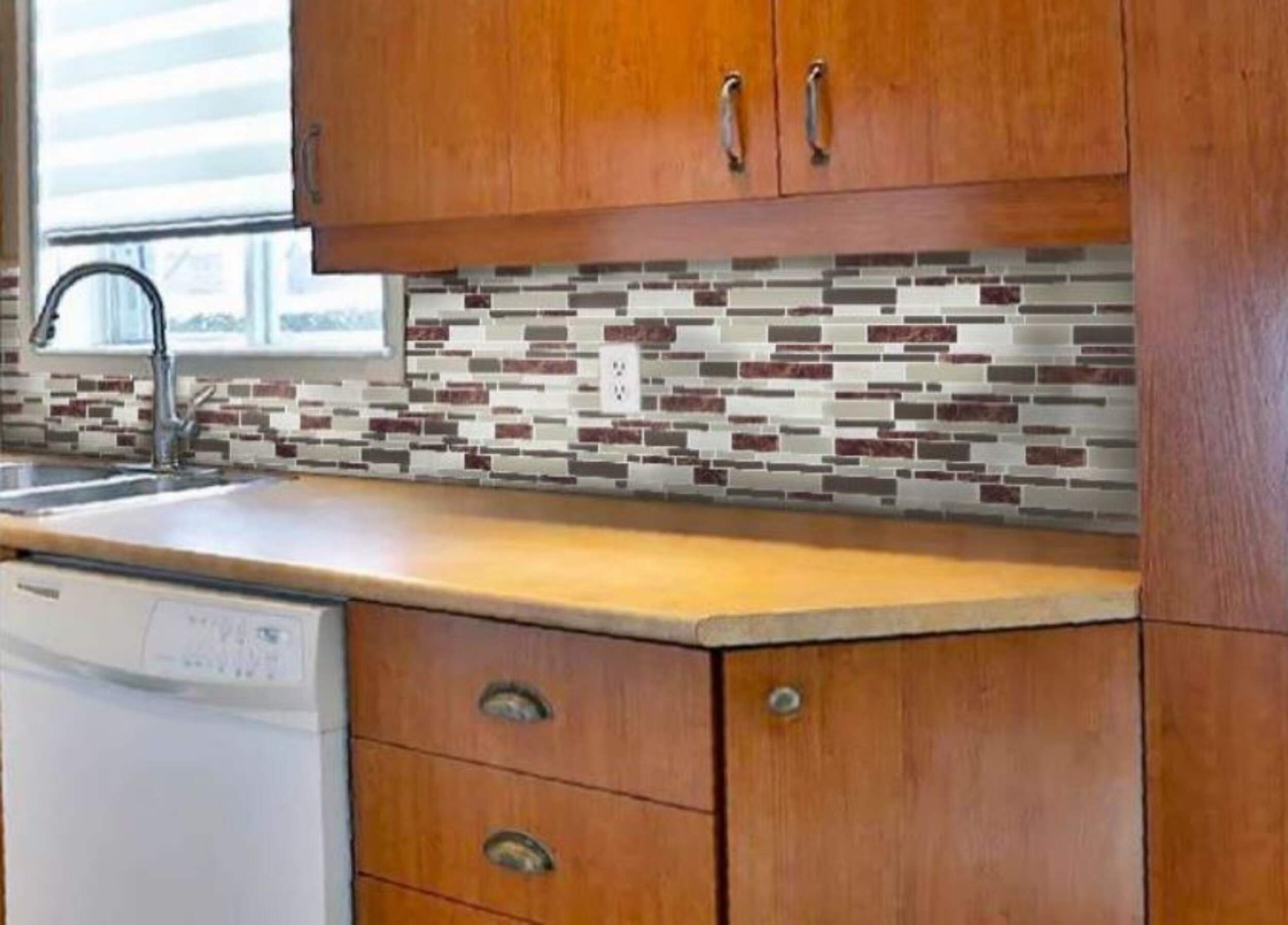 Peel & Impress SelfAdhesive Vinyl Backsplash Wall Tile, Double Brown