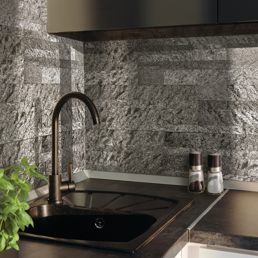 UltraStone Peel & Stick Stone Backsplash Tiles, Galaxy Black Quartzite