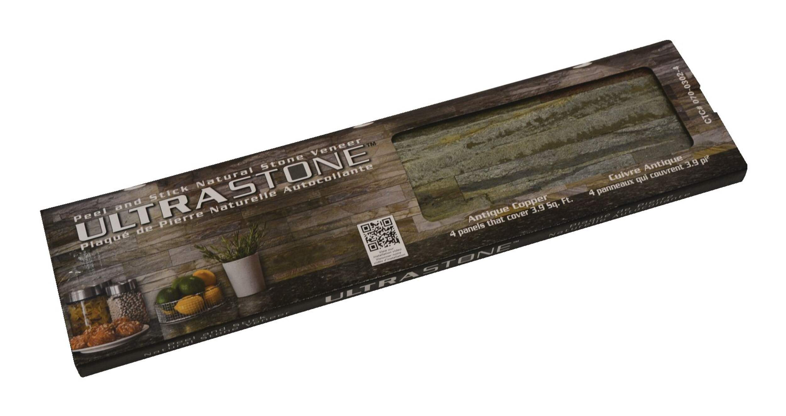UltraStone Peel & Stick Stone Backsplash Tiles, Antique Copper Quartzite, 3.9 sq.ft Front_Angled_Left