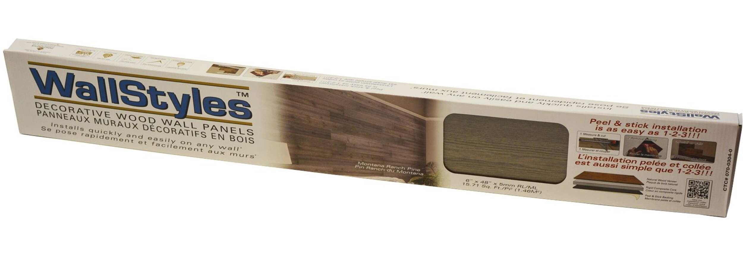 Wall Styles Peel & Stick Decorative Wood Wall Panels, Montana Ranch Pine, 15.71 sq.ft Front_Angled_Left