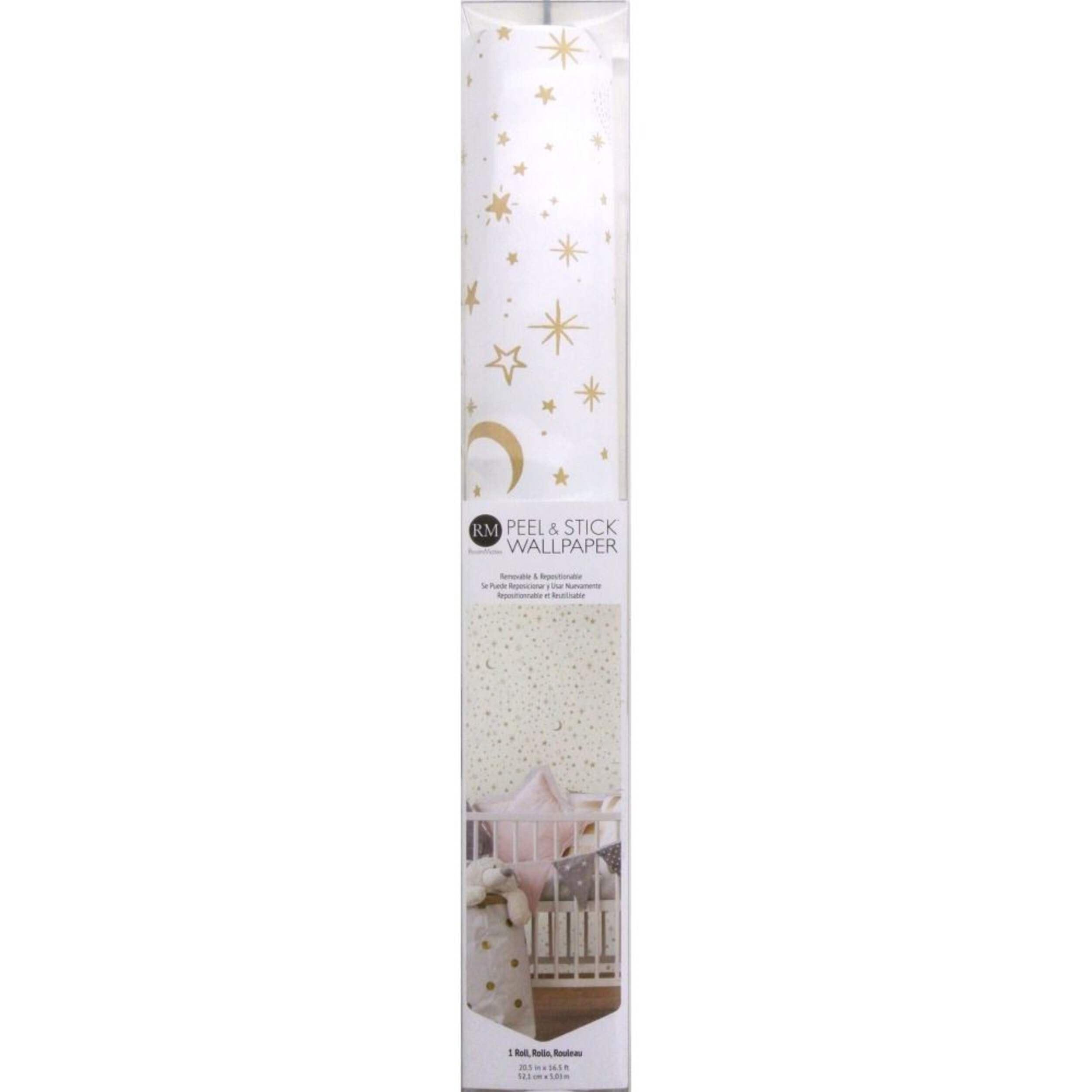 RoomMates Peel & Stick Removable Wallpaper, Repositionable & Washable, 20.5-in x 16.5-ft, Twinkle Twinkle Litter Star Front_Flat
