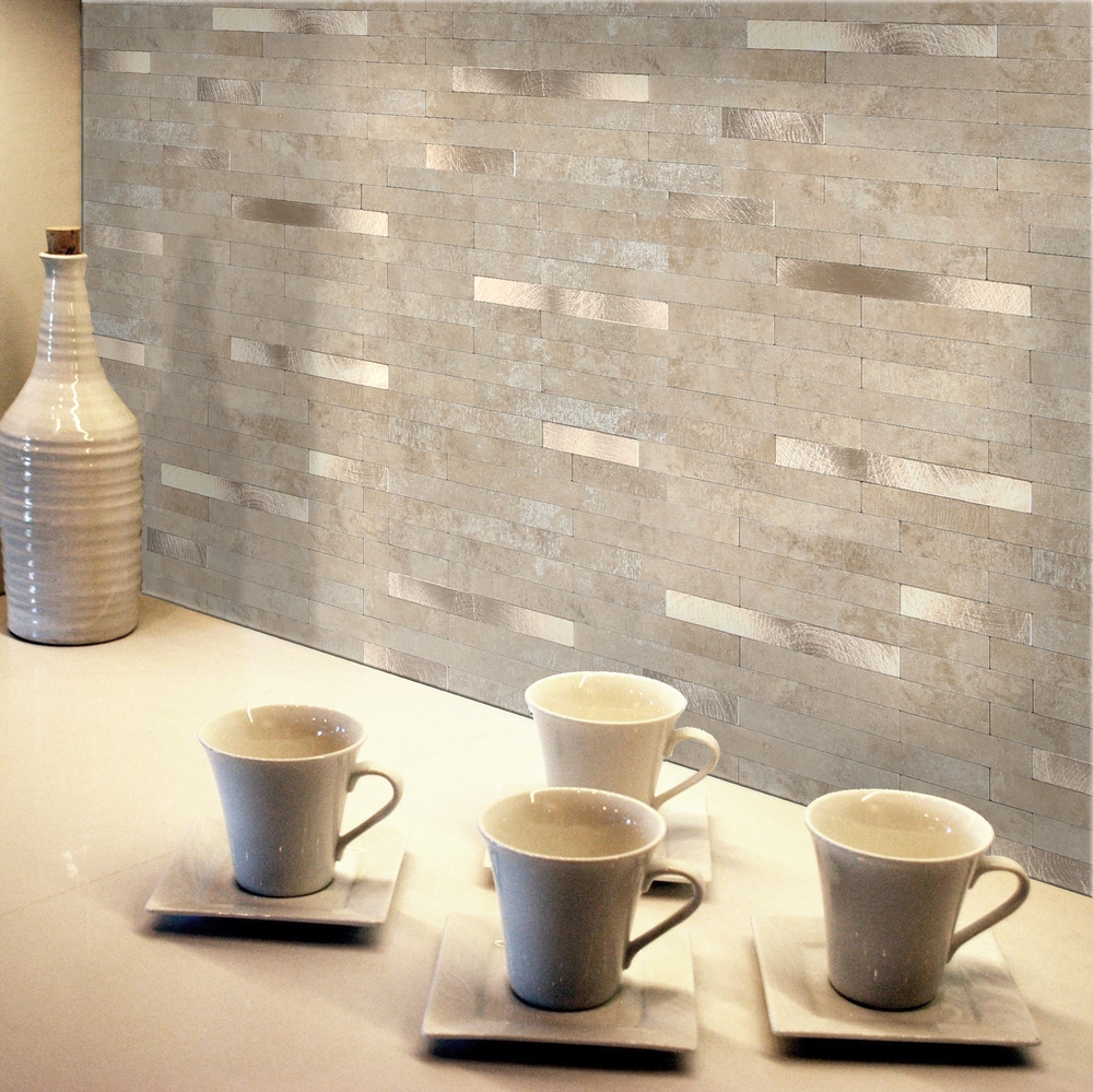 Metal by ASP Peel & Stick Metal & Stone Backsplash Tiles, 11.5 x 11.7