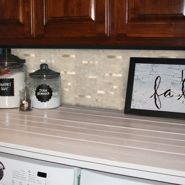 Metal by ASP Peel & Stick Metal & Stone Backsplash Tiles, 11.5 x 11.7