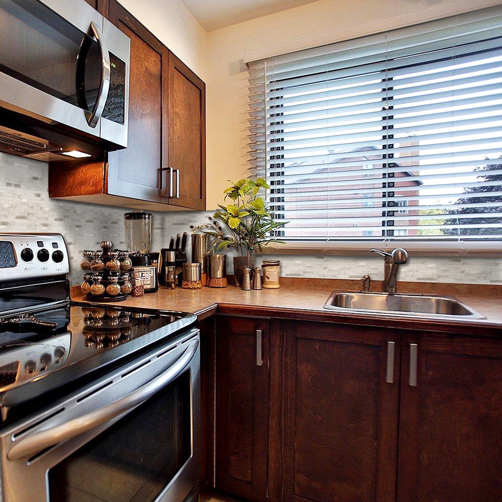 Murella Peel & Stick DIY Backsplash Wall Tile, Marble/Brushed Silver