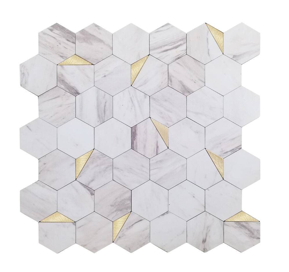 Murella Peel & Stick DIY Backsplash Hexagon Wall Tile, Marble/Gold ...