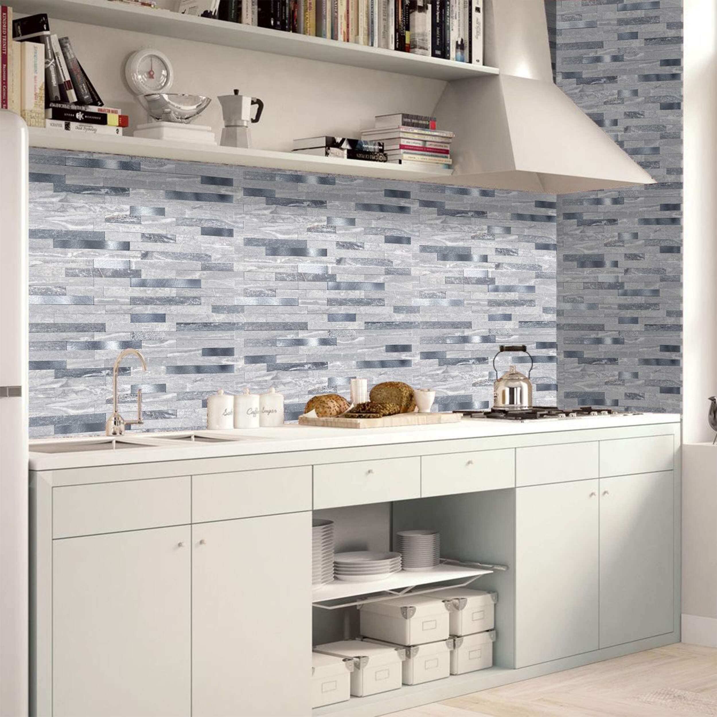 Murella Peel & Stick Diy Backsplash Wall Tile, Pearl Silver 