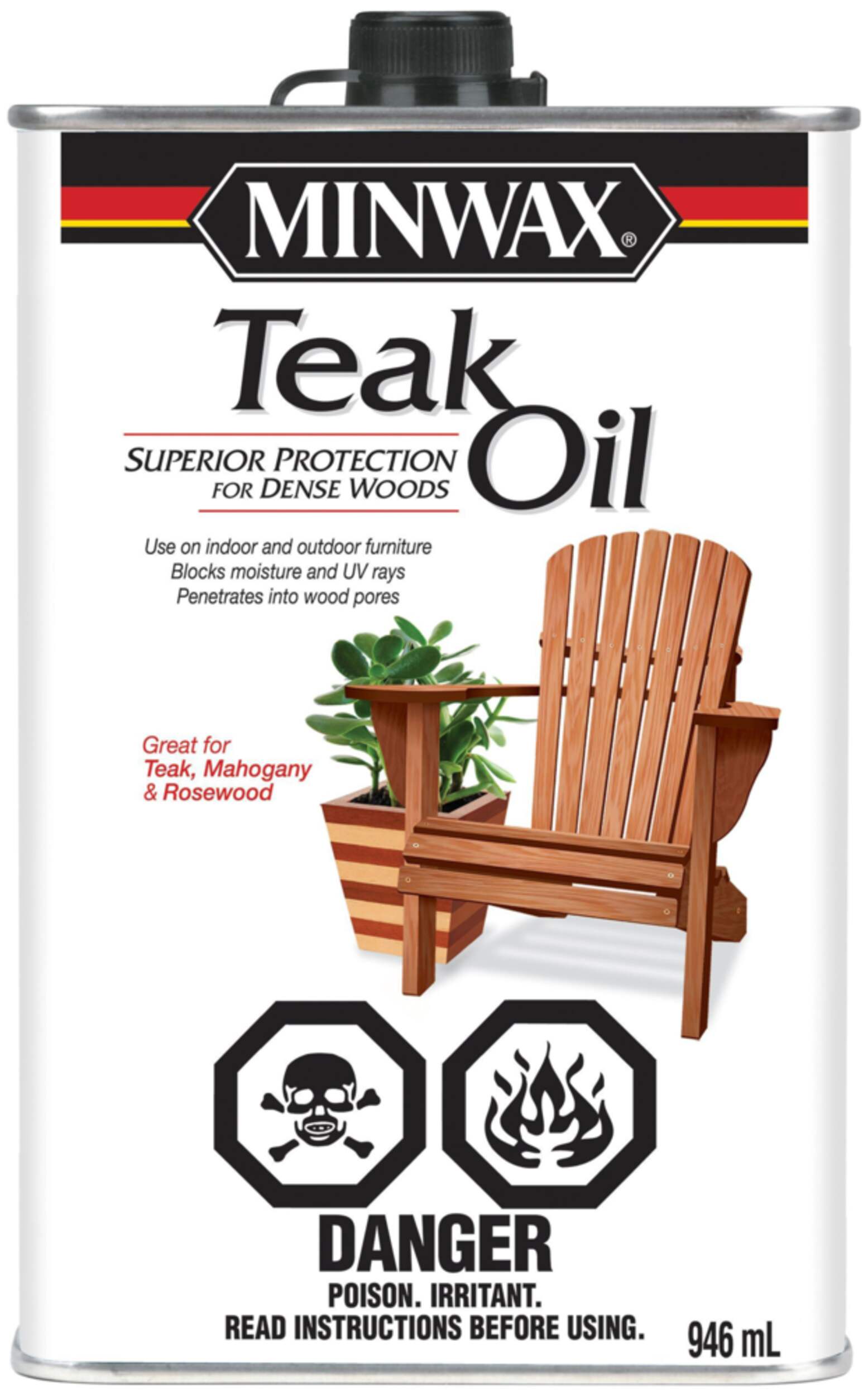 Minwax® Interior/Exterior Teak Oil, Superior Protection For Wood, 946-mL/1-qt Front_Flat