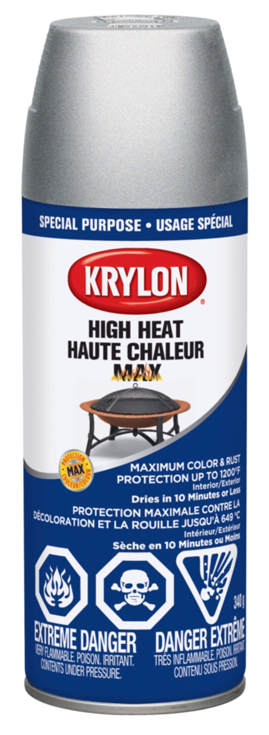 Protecteur pour la couleur et contre la rouille en aérosol pour l'intérieur et l'extérieur Krylon High Heat Max, aluminium, 340 g Front_Elevated
